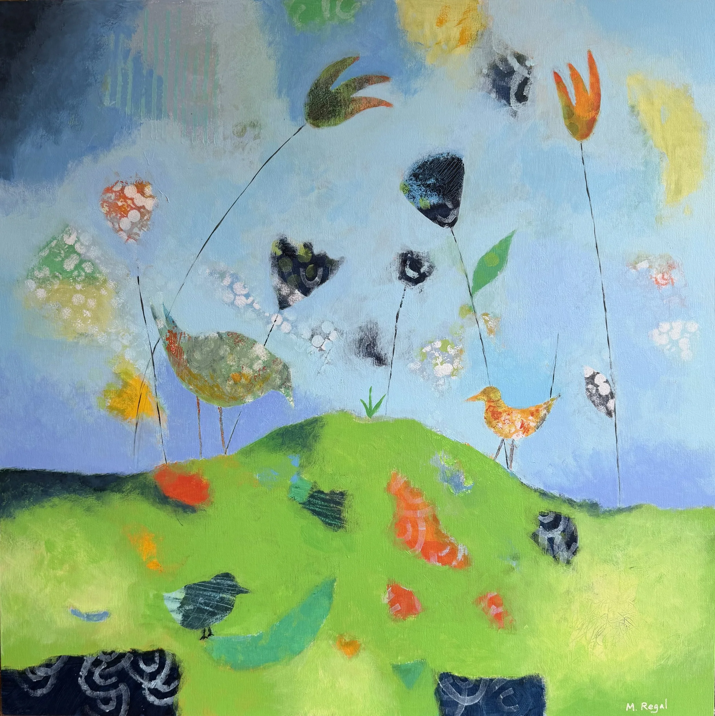 Spring Ahead  |  24" x 24"  |  acrylic and collage on board  |  SOLD