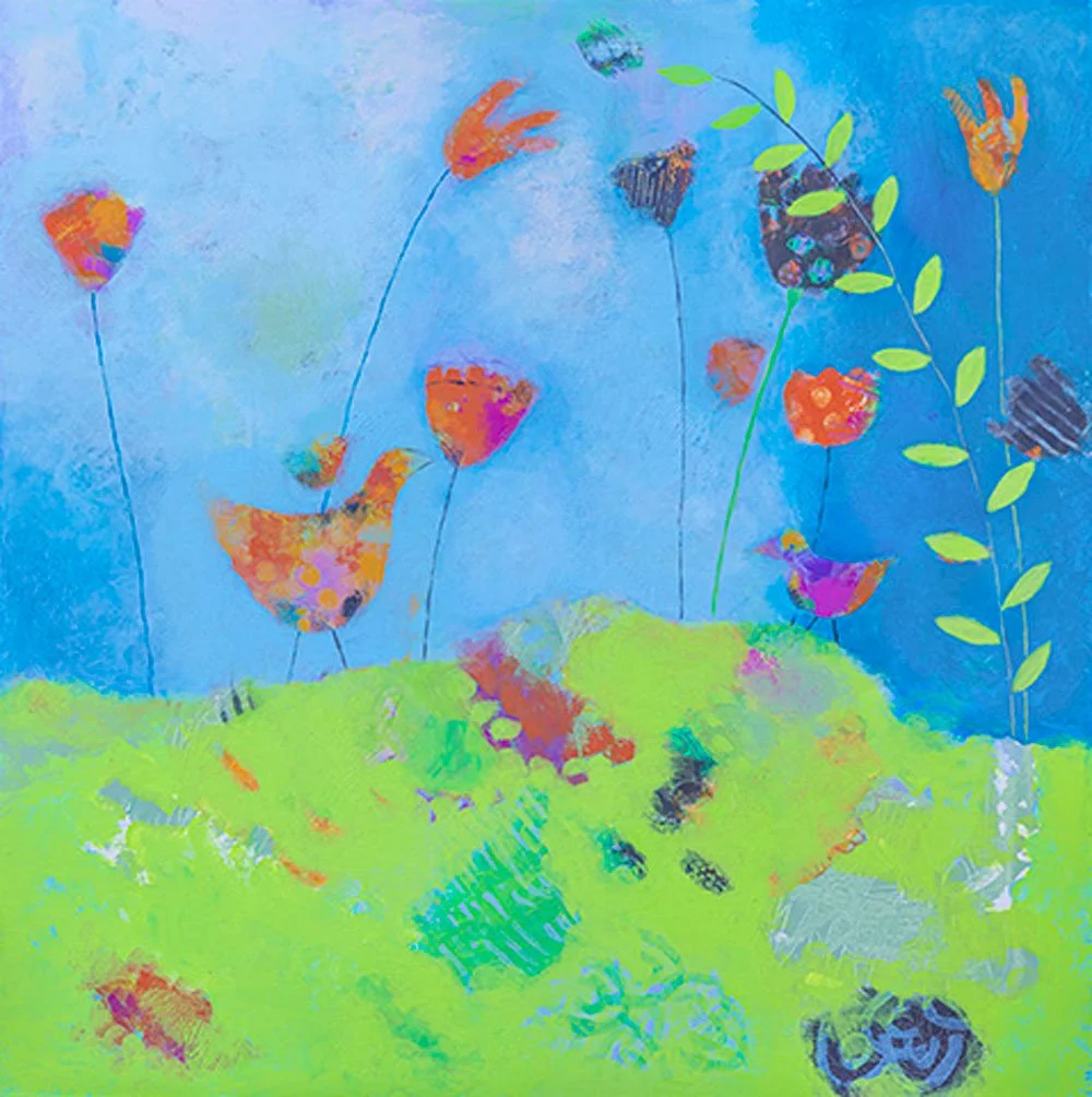 Spring Forward  |  24" x 24"  |  acrylic and collage on board  |  SOLD