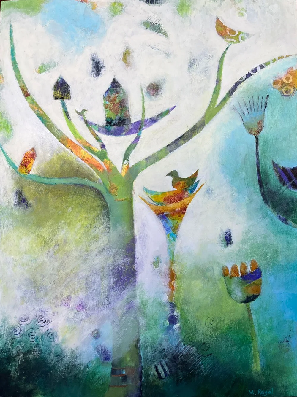 Tree Houses  |  18" x 24"  |  acrylic and collage on board  |  SOLD