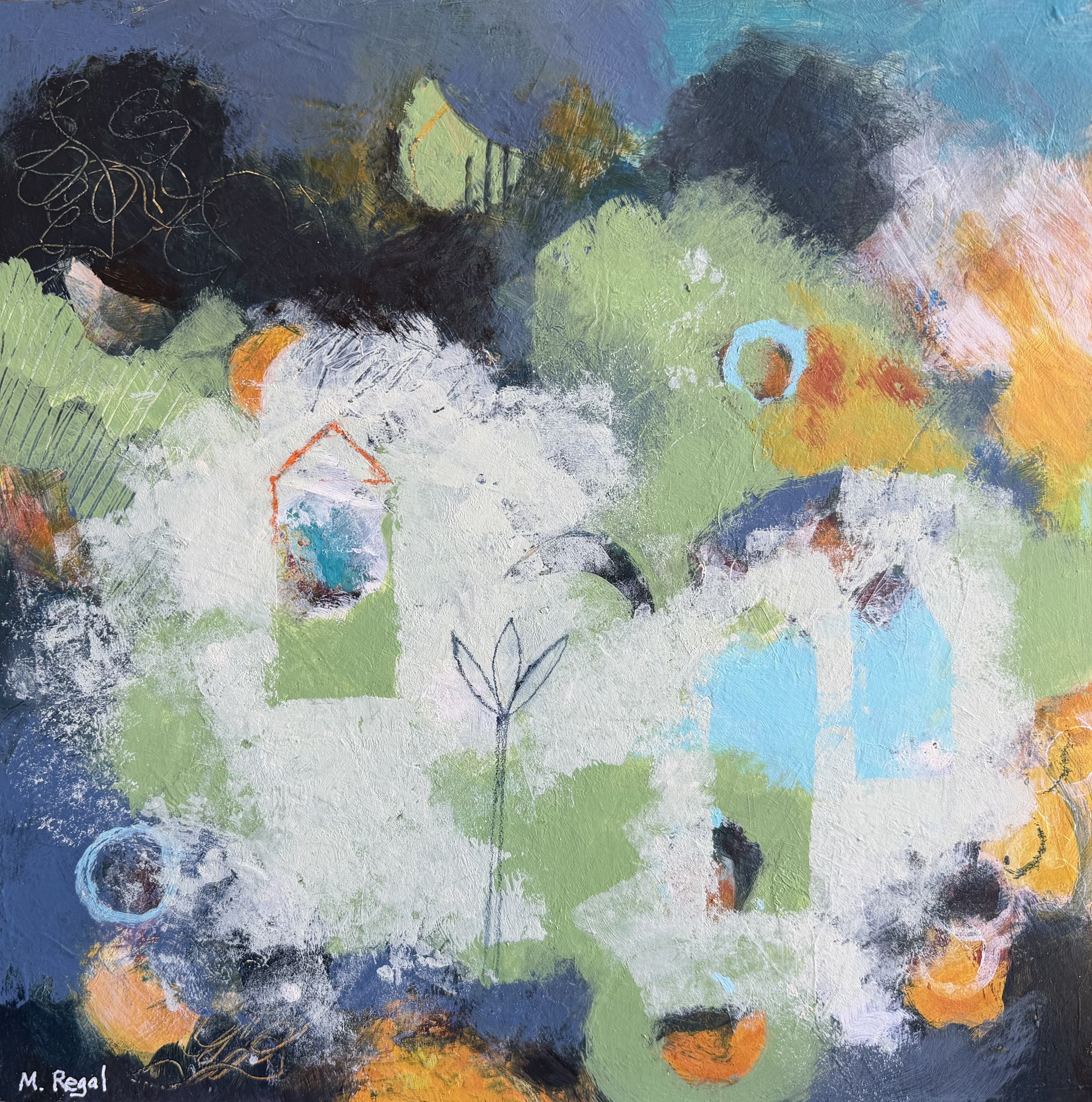 In the Clouds  |  12" x 12"  |  acrylic and pencil on board  |  SOLD