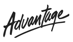 Black background with the word 'Advantage' written in stylized gray font.