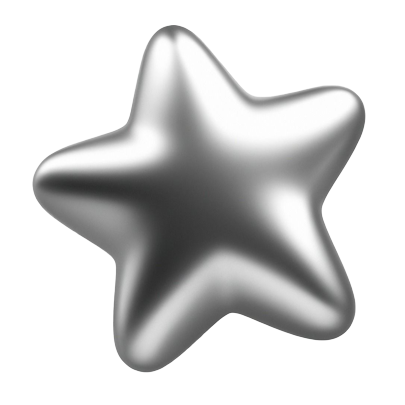 Silver, metallic, star-shaped object with smooth, rounded edges.
