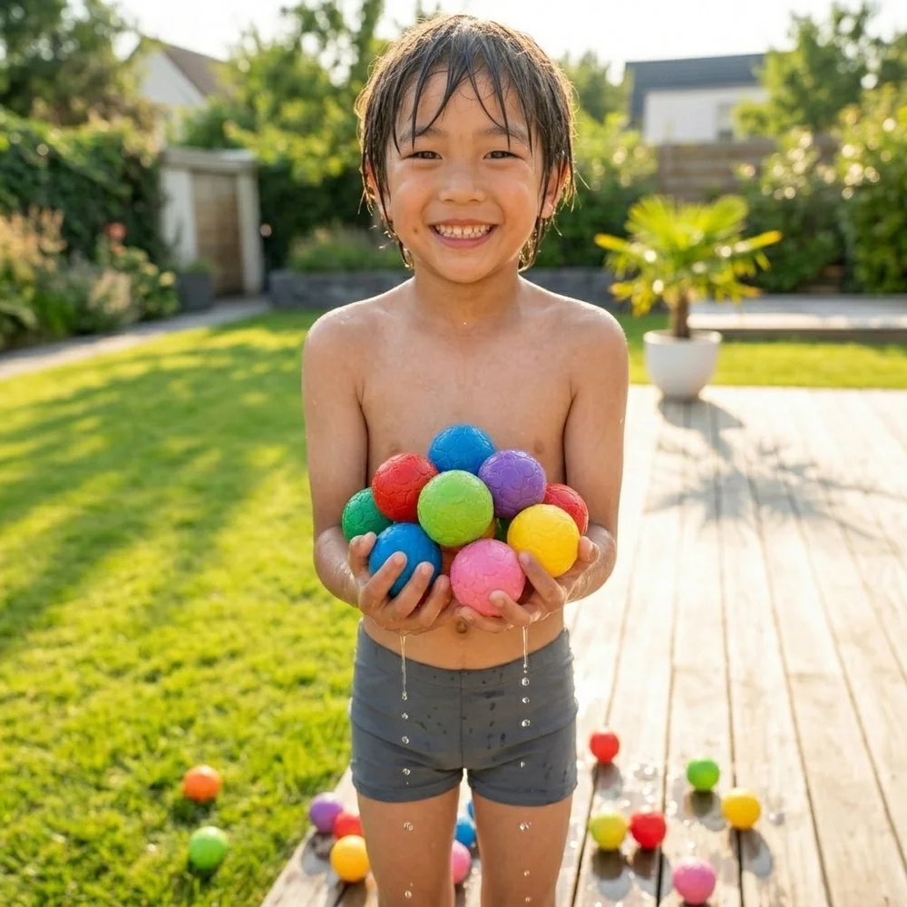 Kids playing with water balls