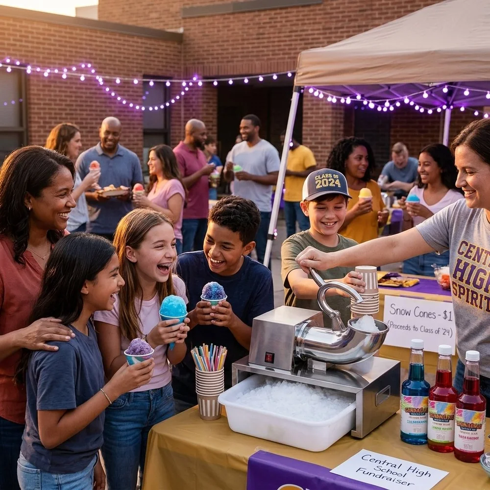 Snow cone machine in action at a party