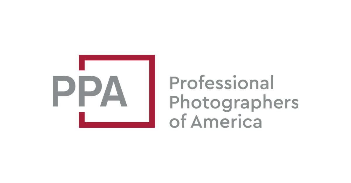 Logo of Professional Photographers of America with the acronym PPA in grey inside a red square outline and the full name written to the right.