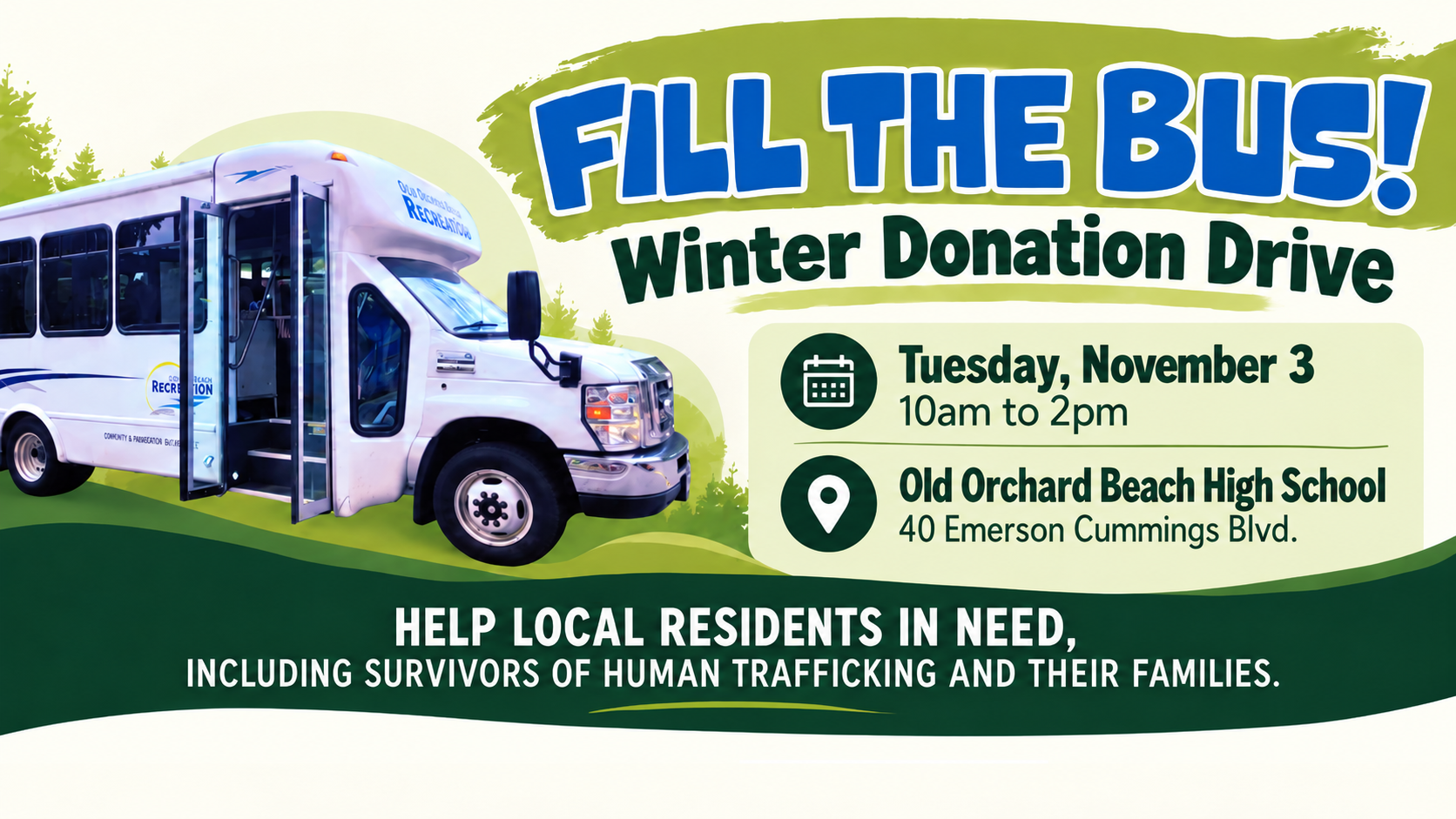 Fill the Bus Winter Donation Drive Tue, Nov 3, Old Orchard Beach High School
