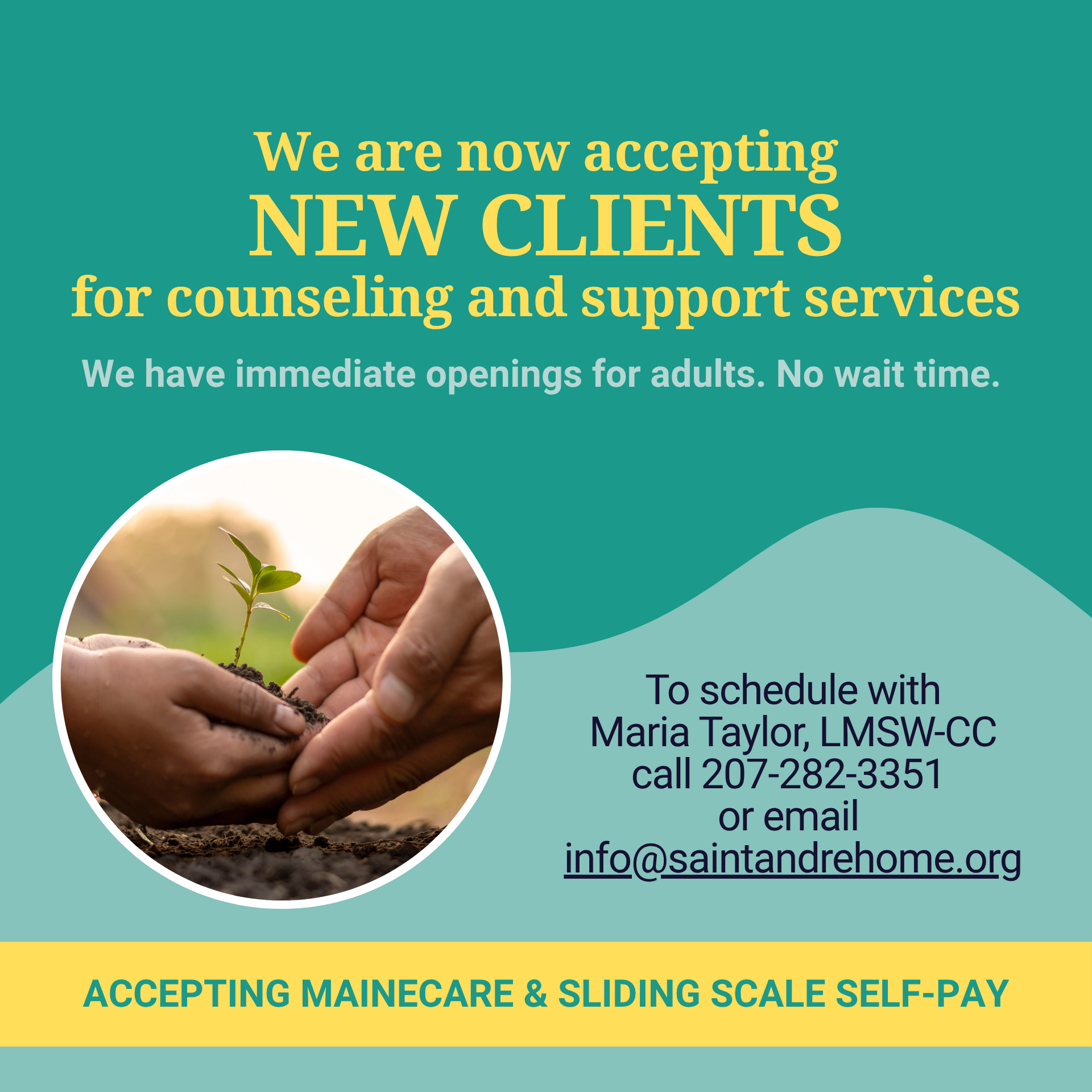 We are now accepting  NEW CLIENTS for counseling and support services