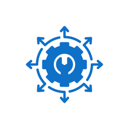 A blue gear icon with outward-pointing arrows around it, representing settings or system options.