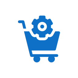 Shopping cart with a gear symbol inside, representing online shopping or e-commerce settings.