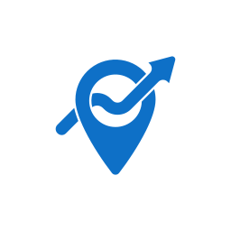 Icon of a magnifying glass with a checkmark inside, combined with a location pin and an upward arrow.