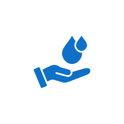Icon of a hand holding a water droplet, indicating water conservation or saving water