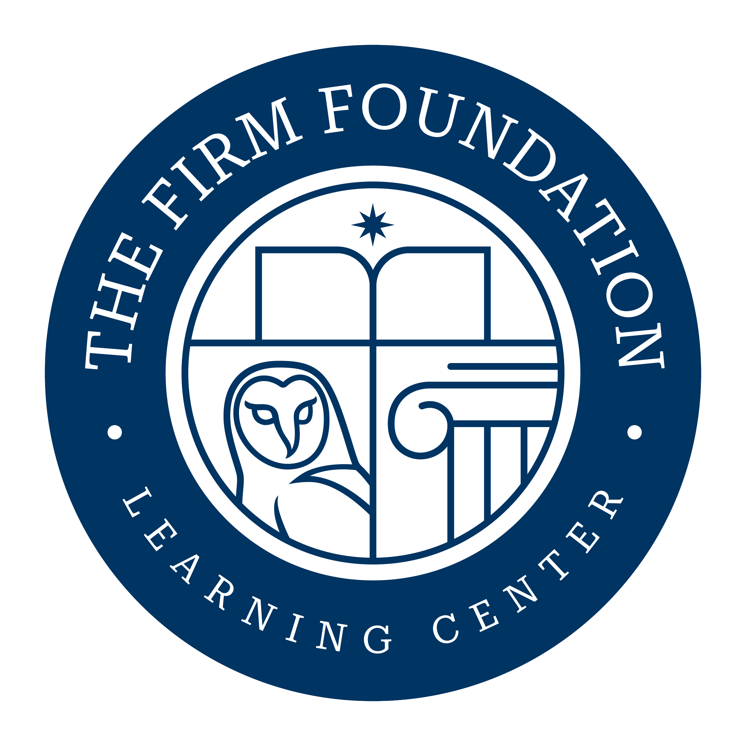 Seal of The Firm Foundation Learning Center with a book, owl and column.