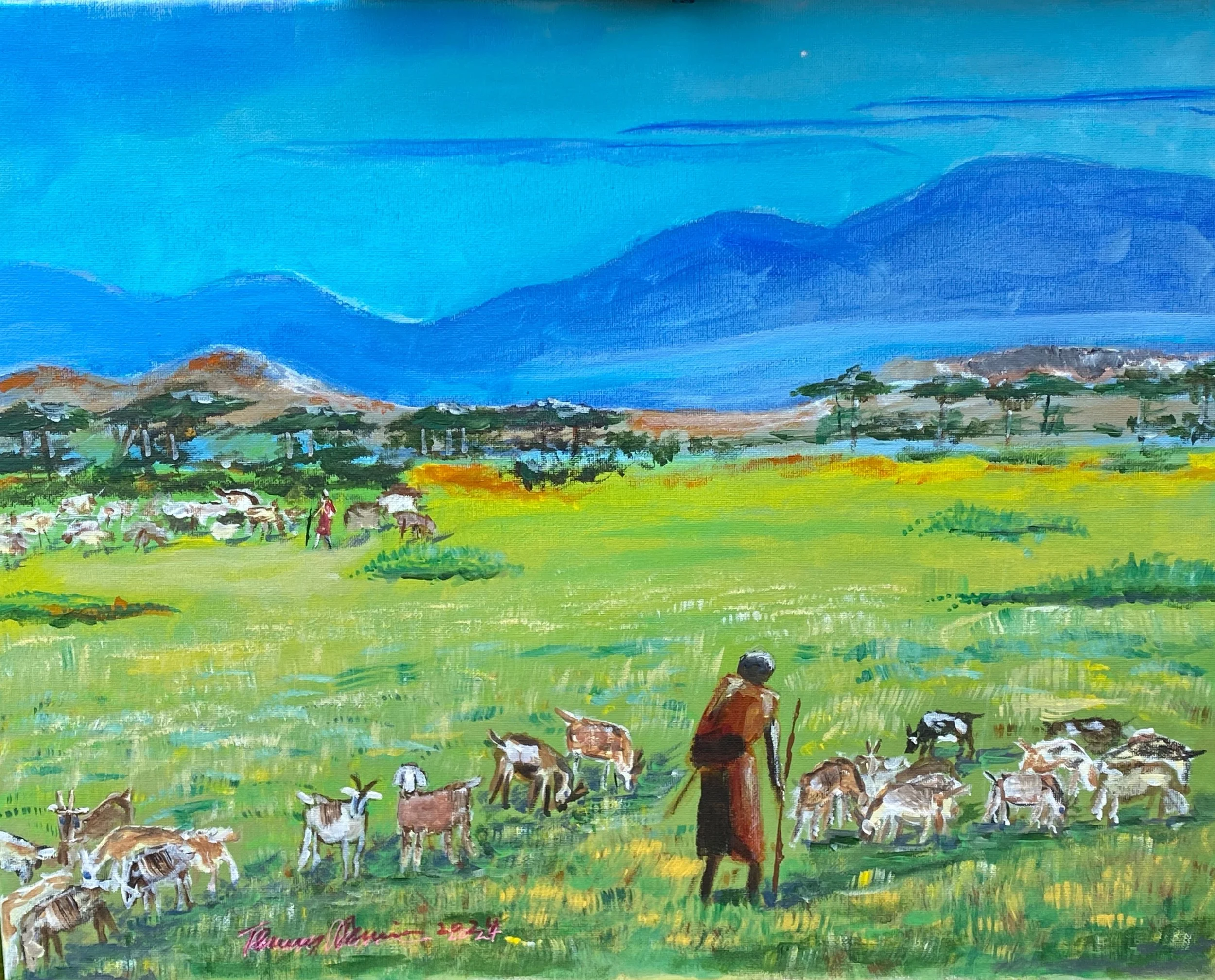 Nimba Shepherd  Liberia
    Oil on Canvas  20"x16"x0.75"  $320