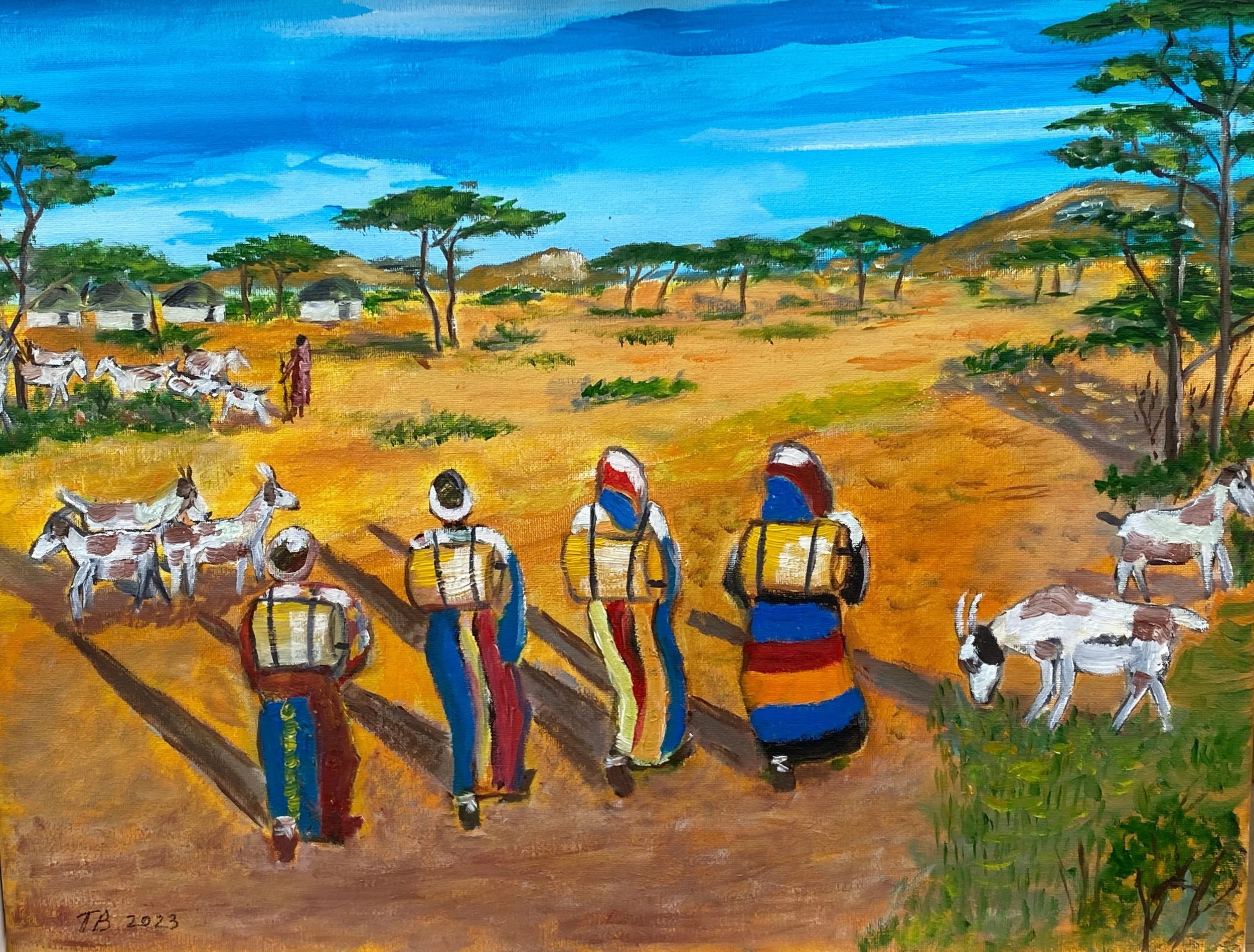 Water Carriers    Oil on Canvas 20"X16"x0.75"  $320
