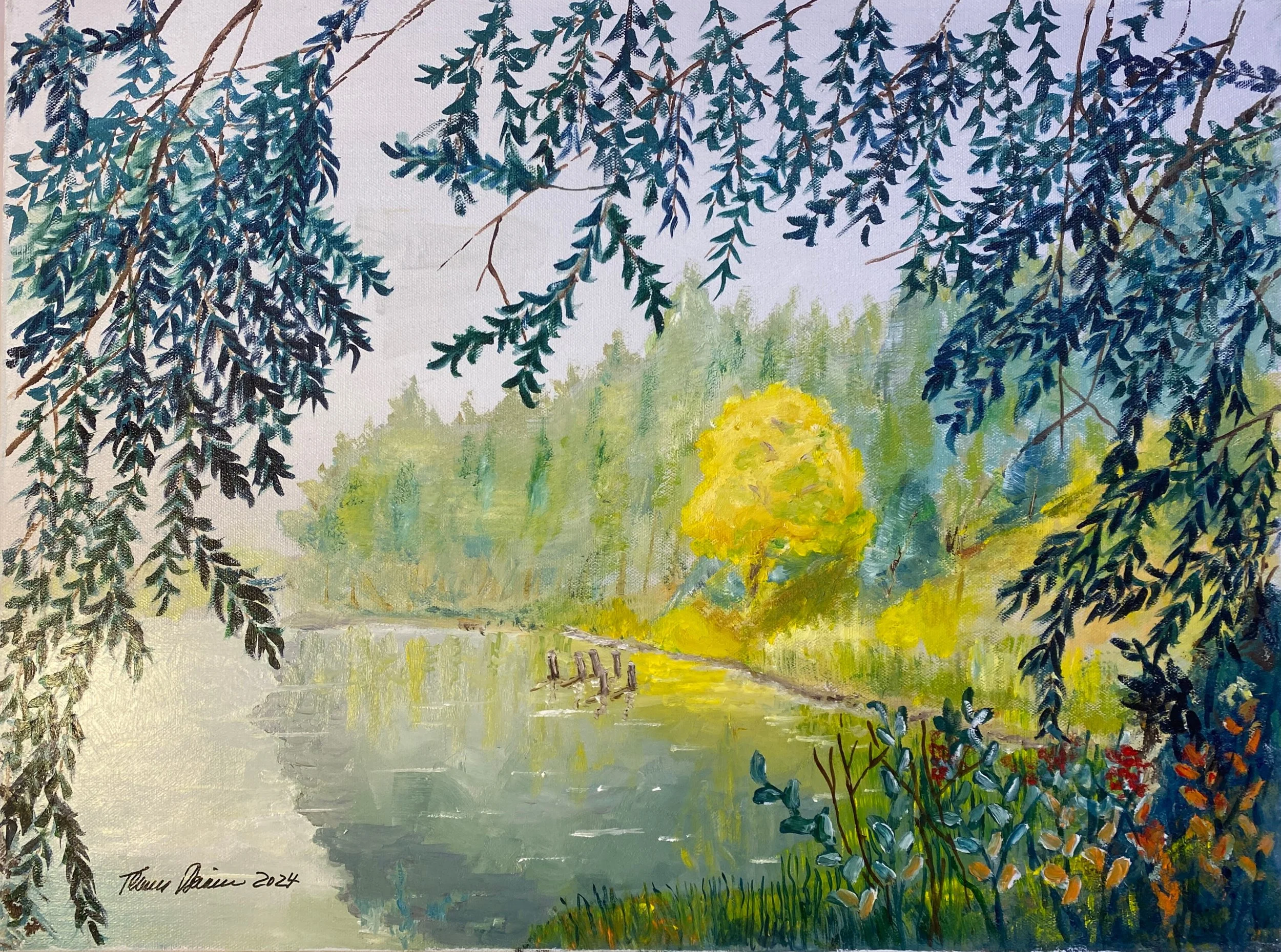 Misty Morning on the Spanish River   Oil on Canvas  24"x18"x1.5"   $400