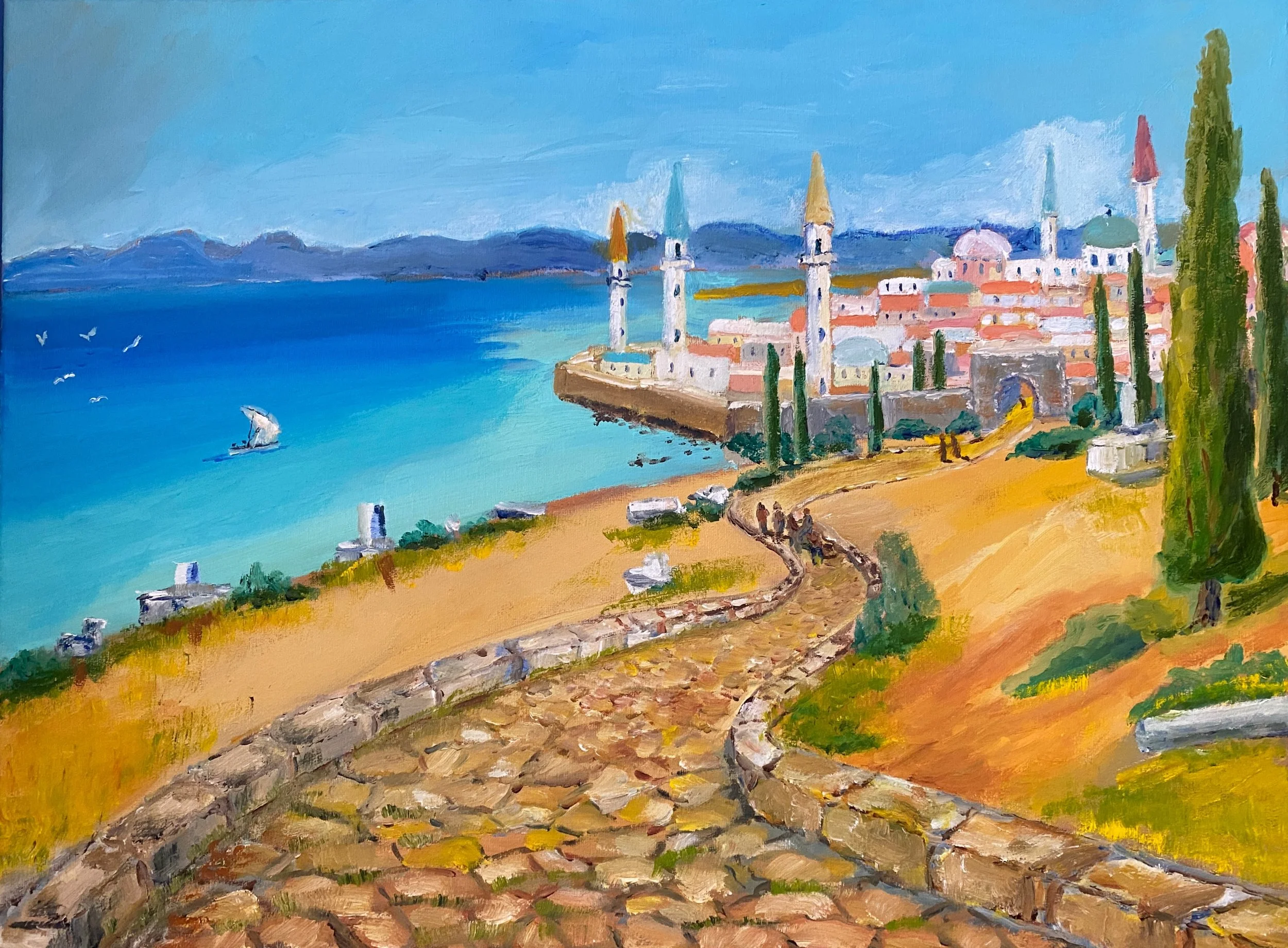Roman Road to Antalya, Turkey    Oil on Canvas  24"x18"x0.75"  $400