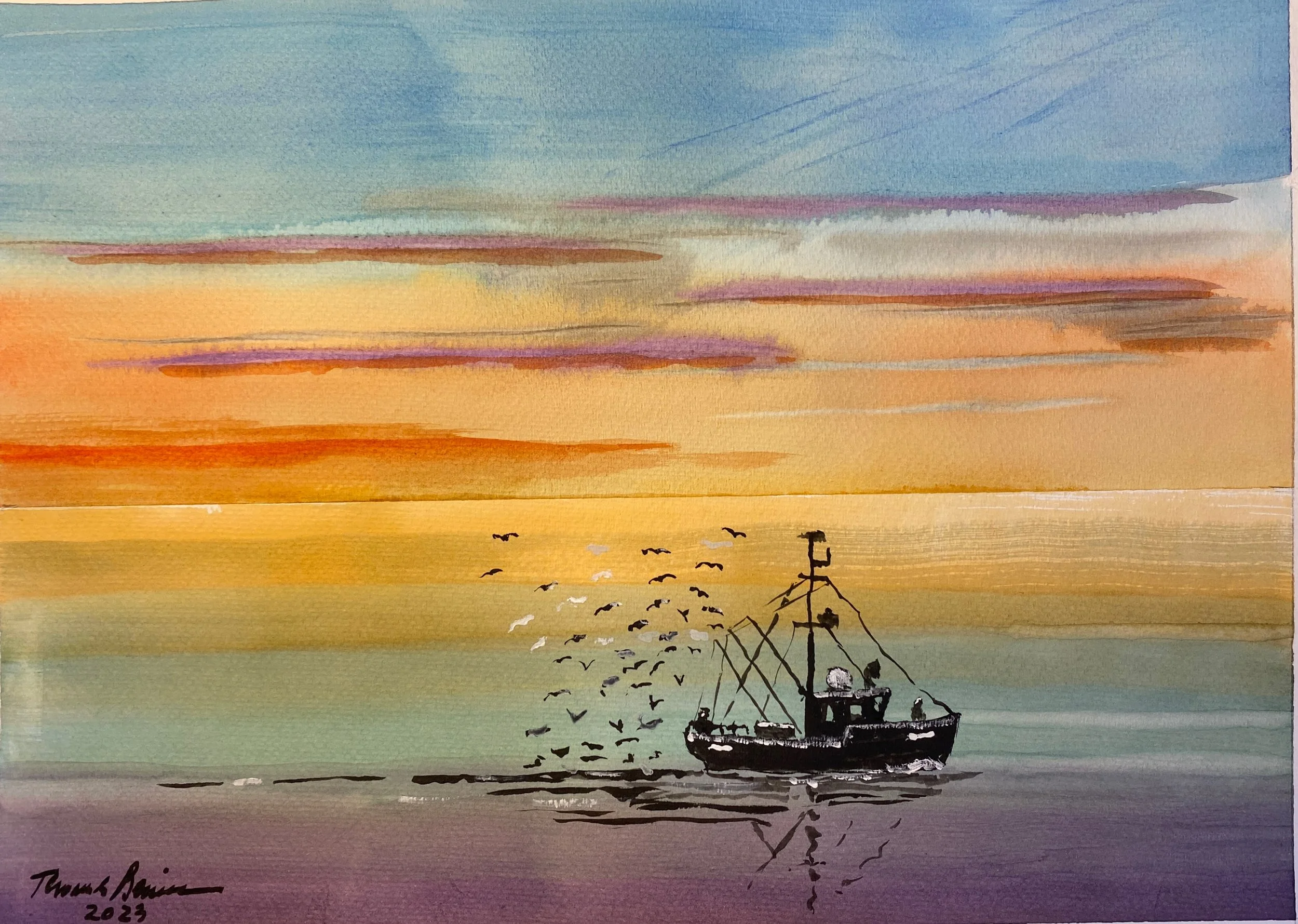 Crabber Homebound
Watercolour on Multi Media Paper 15"x11"
$150