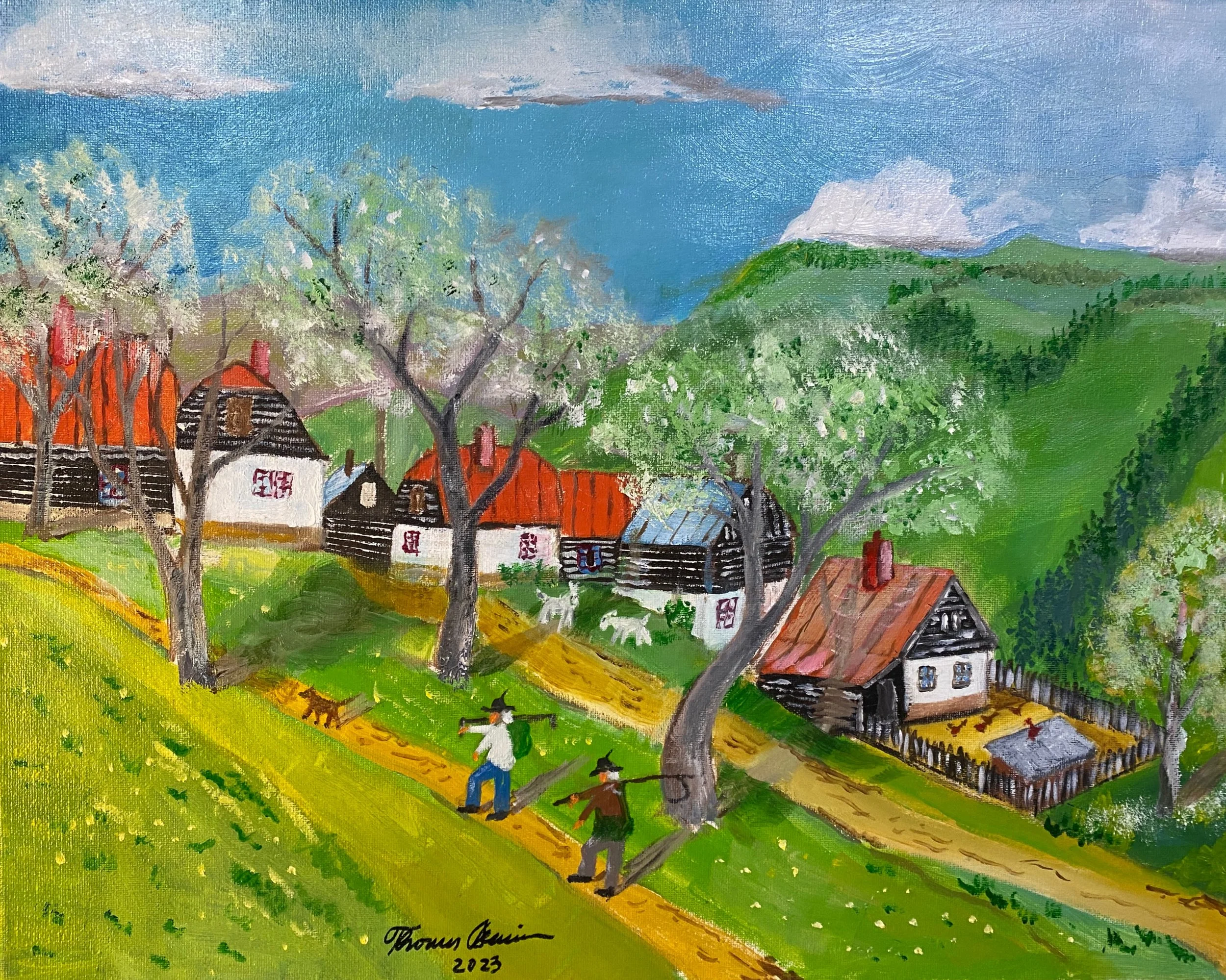 Mountain Village Rovne Slovakia   Oil on Canvas  20"x16"x0.75"  $320