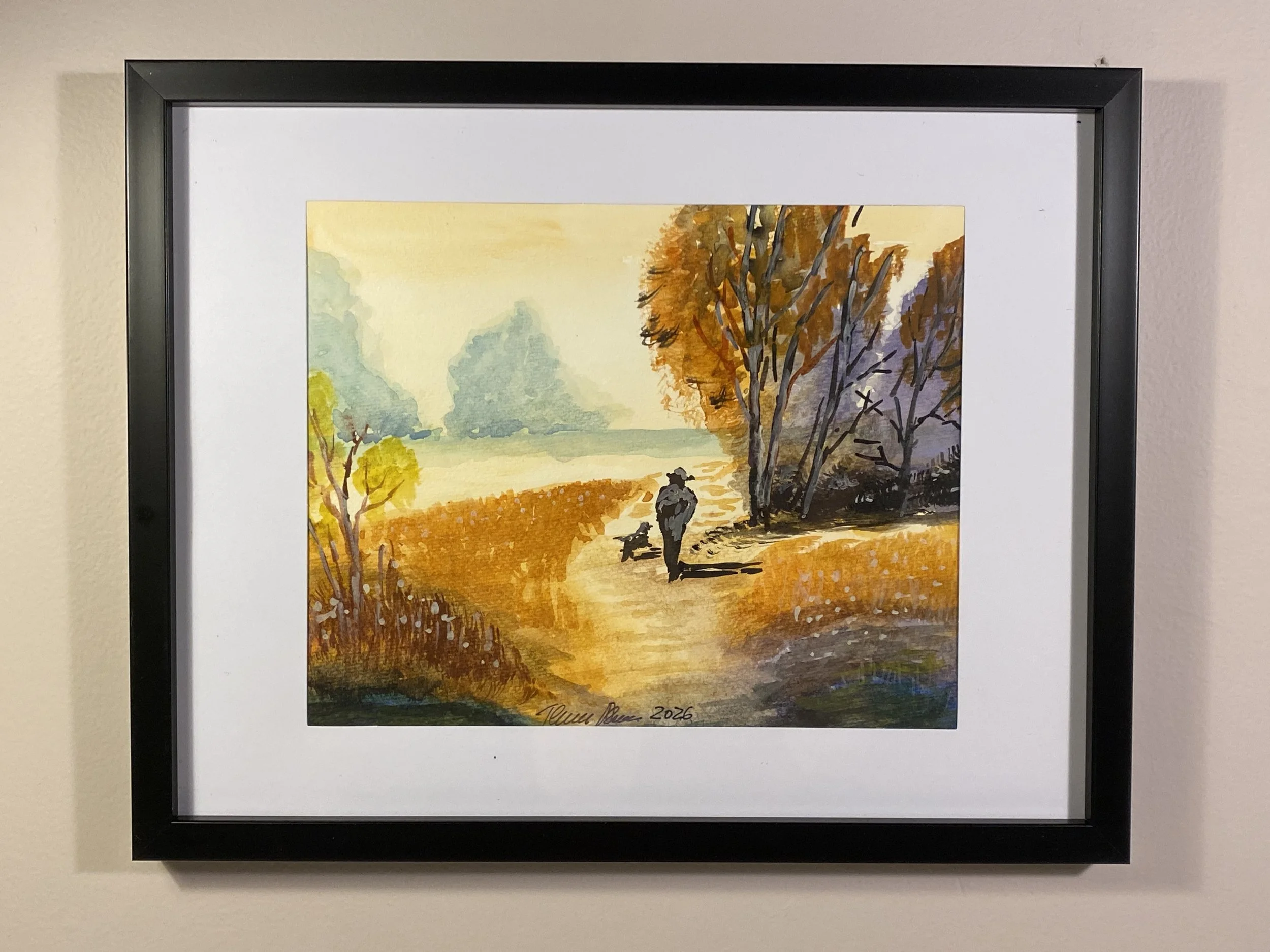 Stroll in the Fields Framed Watercolour 10"x8" $100