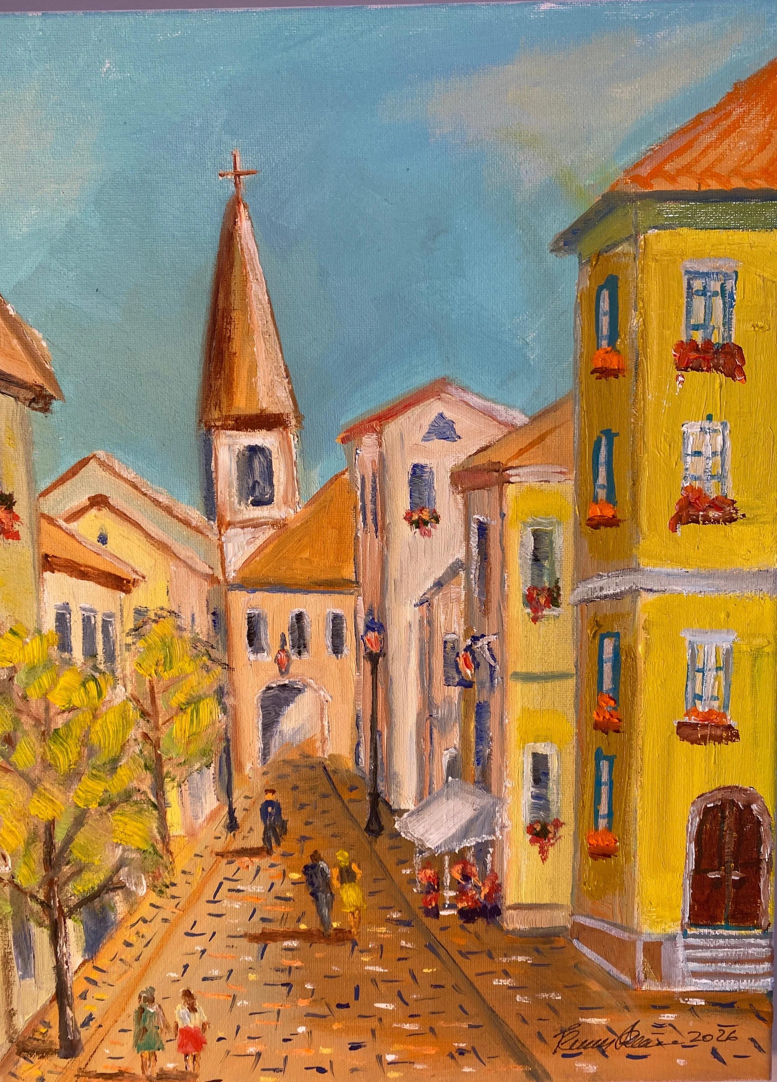 Mediterranean Village 2  Oil on Canvas  12"x16"x0.75"  $190