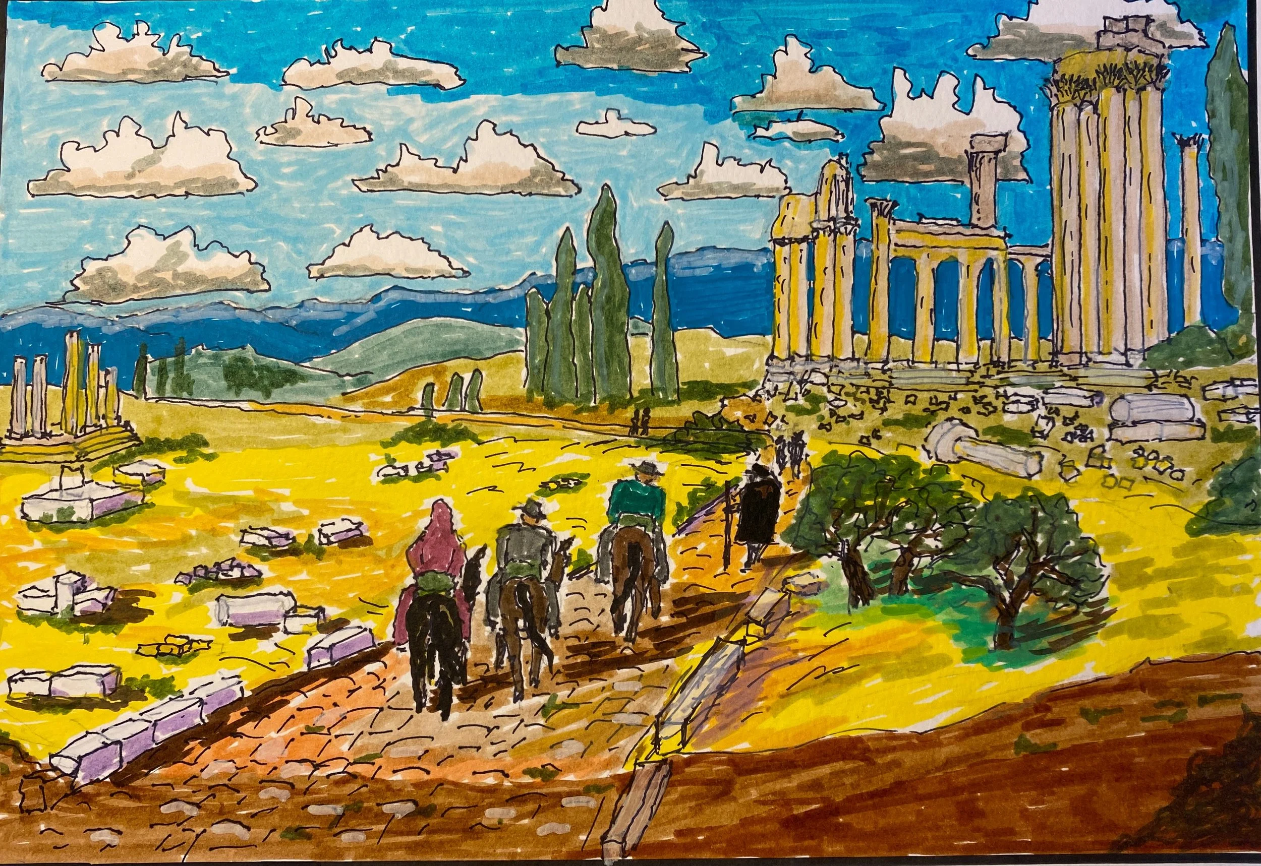 Roman Road and Ruins  
Acrylic Markers on Multi Media Paper  15"x11"
$150