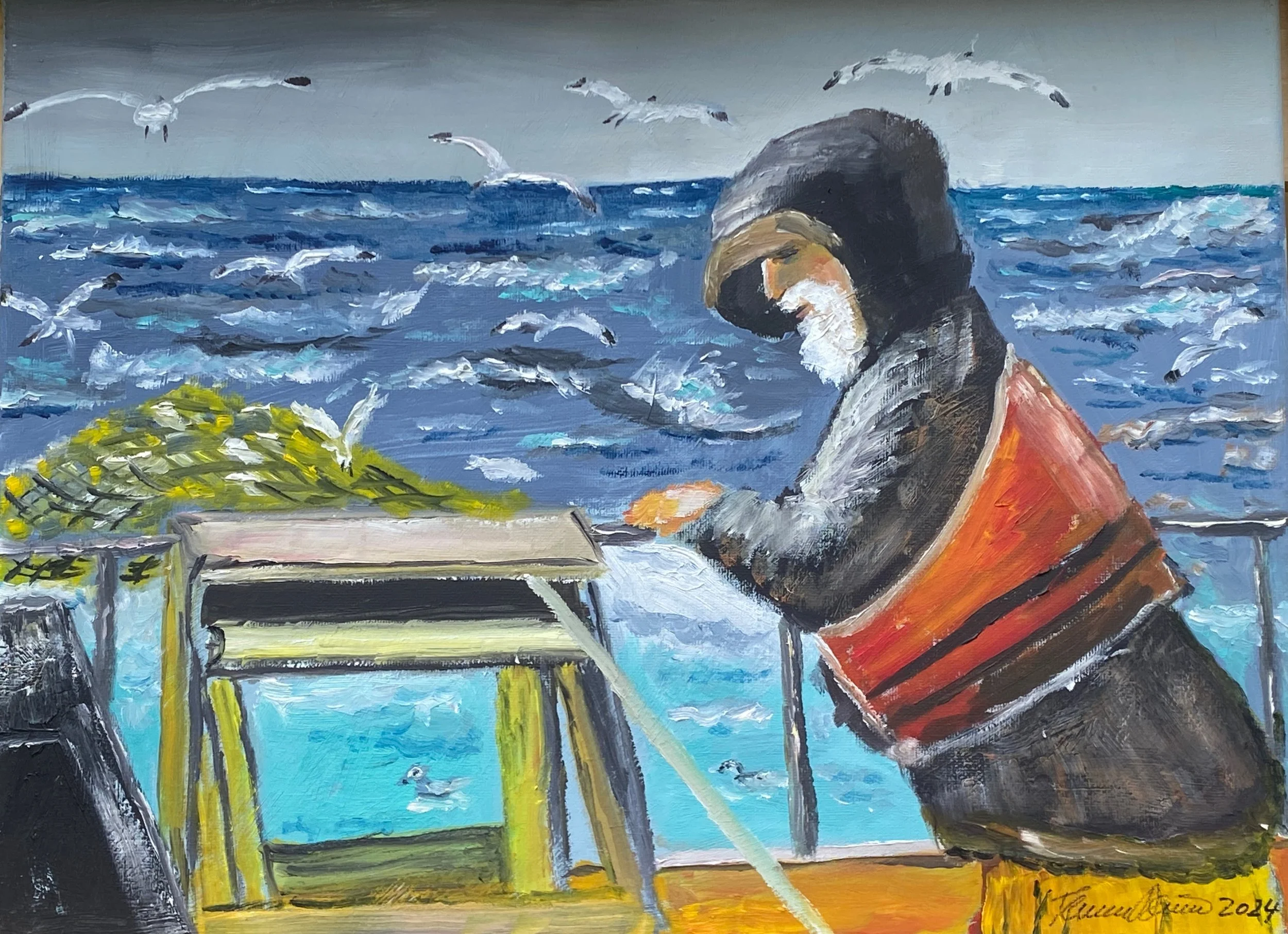 Reeling the Net    Oil on Canvas 12"x16"x0.75"  $190