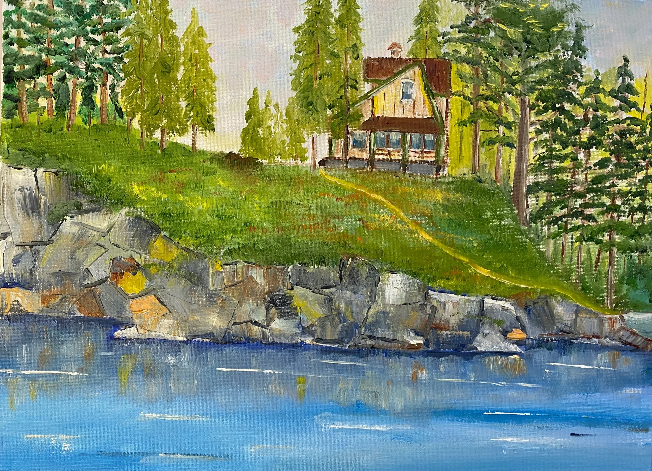 Cabin at Spanish River   Oil on Canvas  16"x12"x0.75"  $190