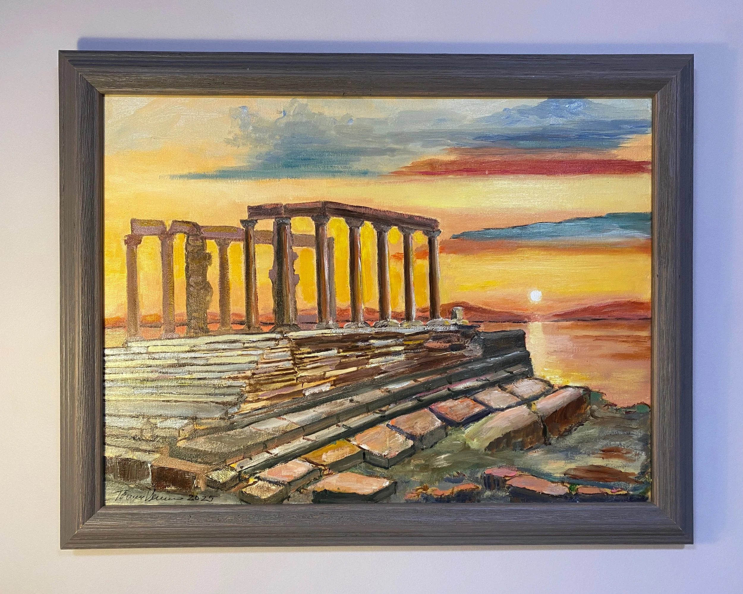Temple of Poseidon Greece  Oil on Canvas Framed 24"x18"x0.75"  $500