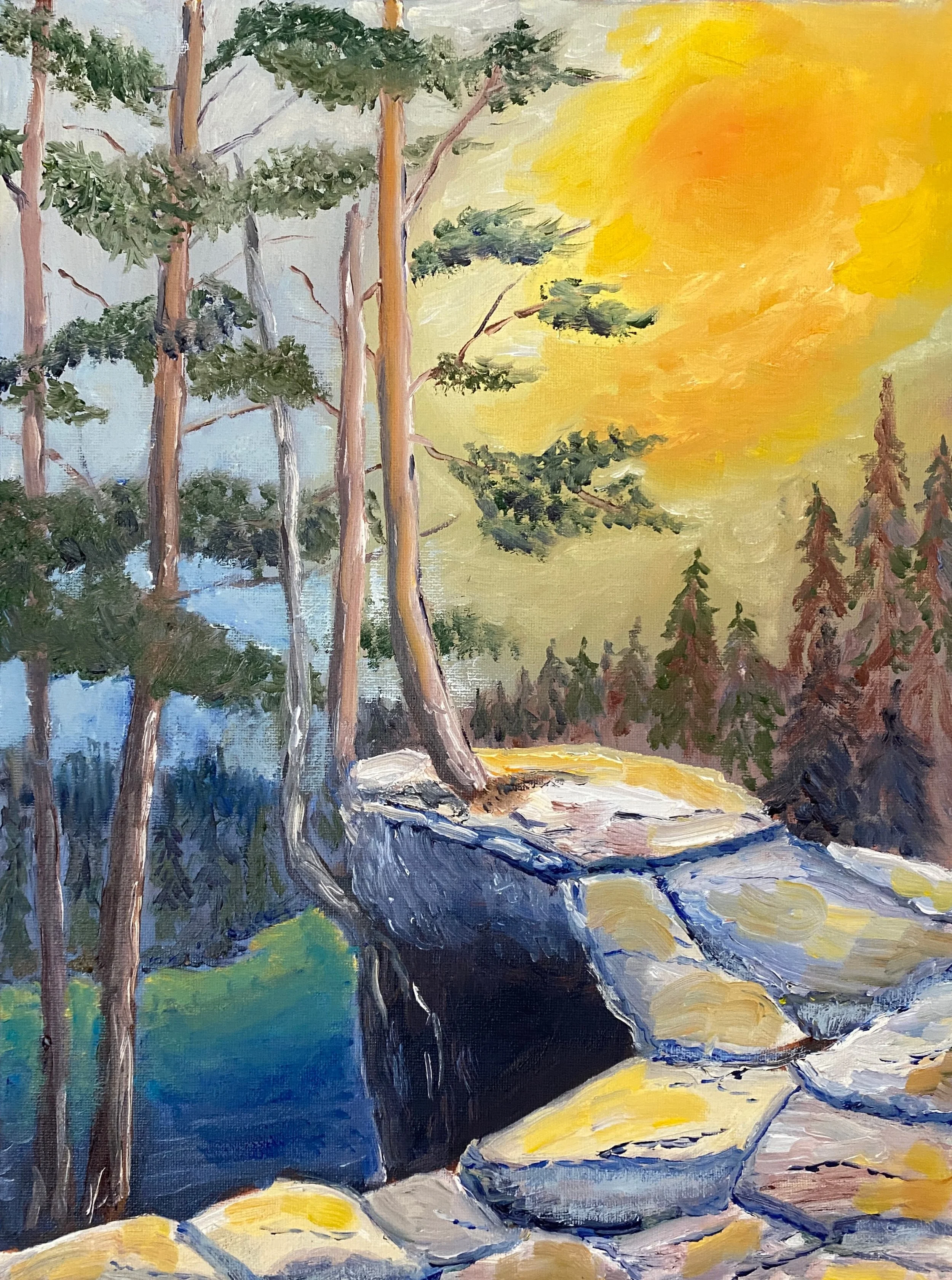 Promontory Over River   Oil on Canvas  12"x16"x0.75"  $190