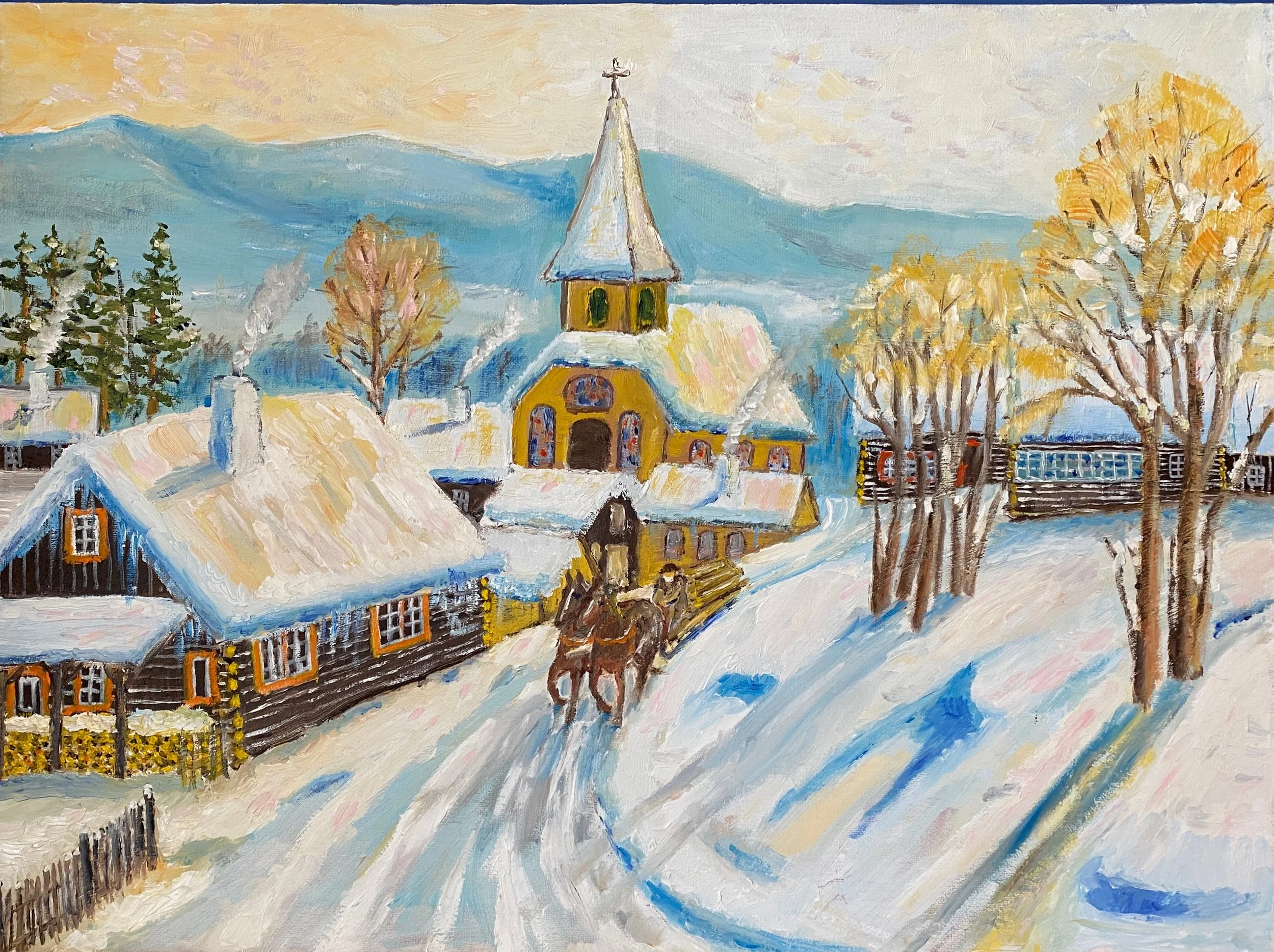 Norwegian Village  Oil on Canvas 24"x18"x1.5"  $400
