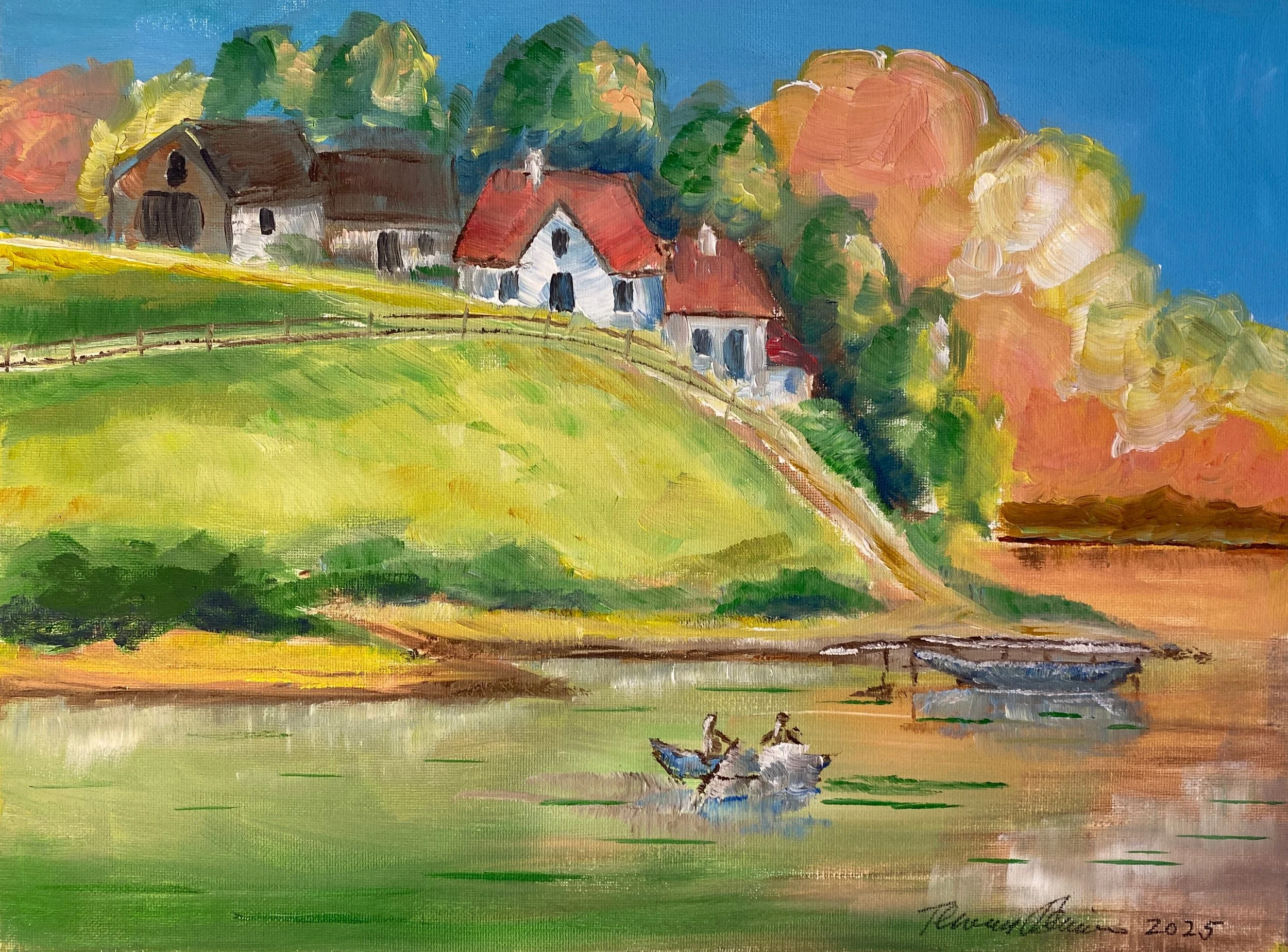 Danube Shores Settlement   Oil  on Canvas 16"x12"x0.75"   $190