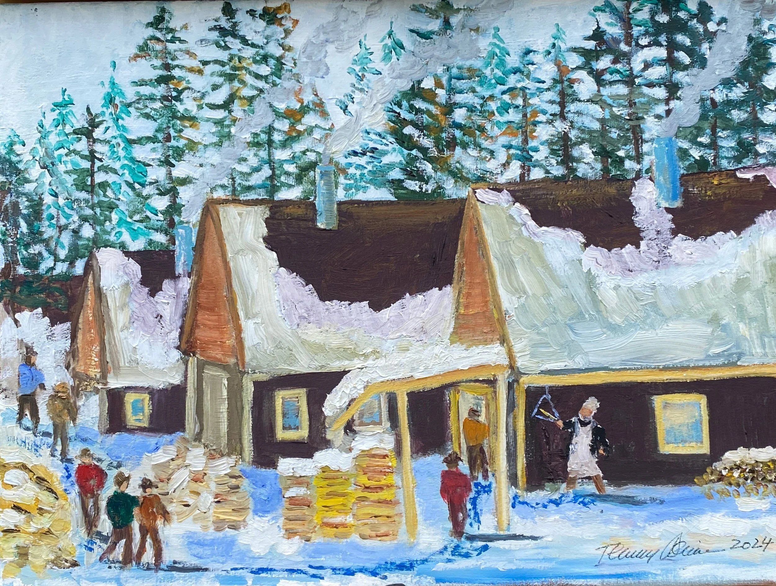 Breakfast Call at Logging Camp   Oil on Canvas 16"x12"x0.75"  $190