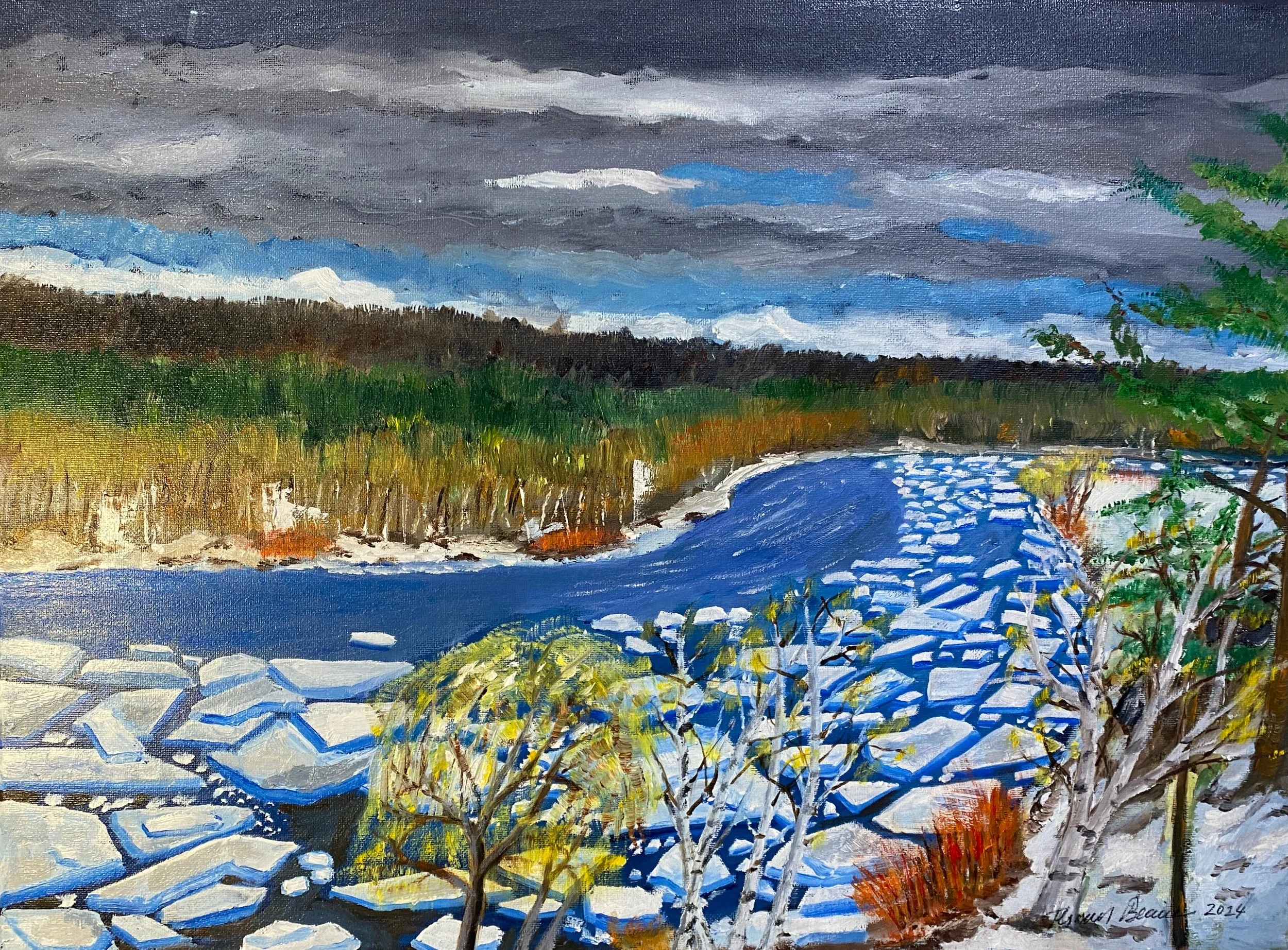 Spring Breakup on the Spanish River  Oil on Canvas 24"x18"x0.75"   $400