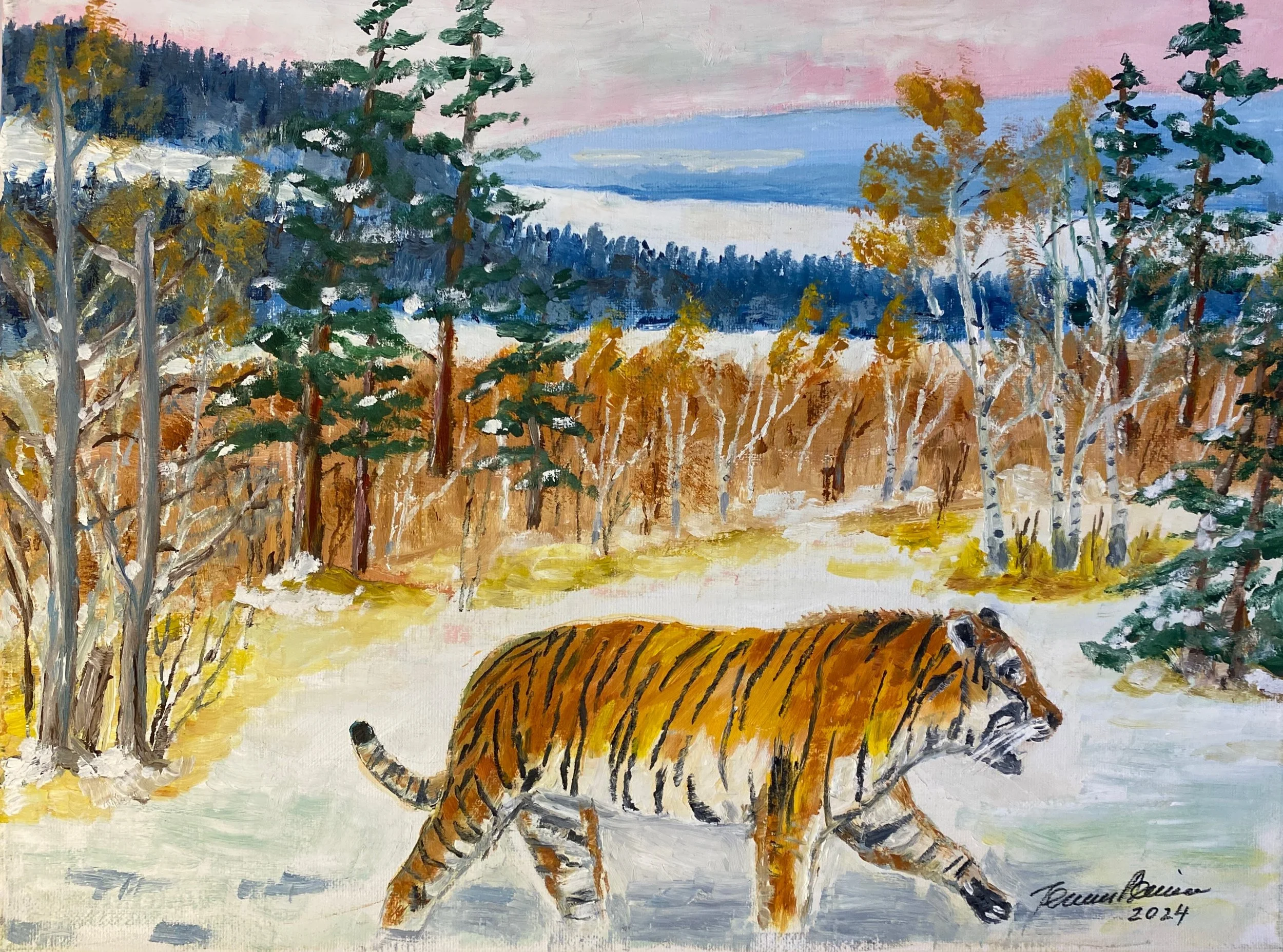 Siberian Tiger   Oil on Canvas 16"x12"x0.75"  $190
