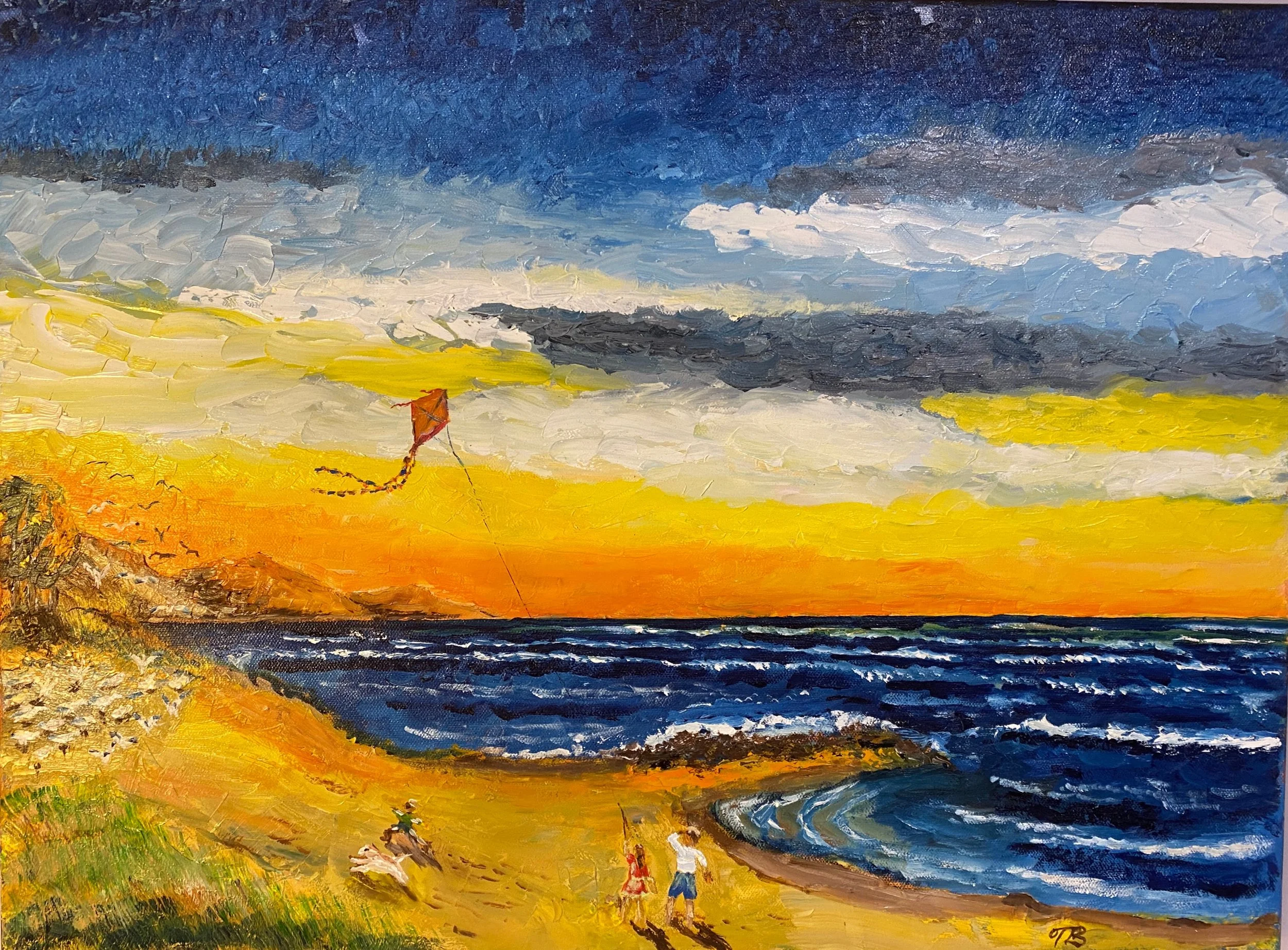 Flying a Kite on the Beach  Oil on Canvas 24"x18"x1.5"   $400