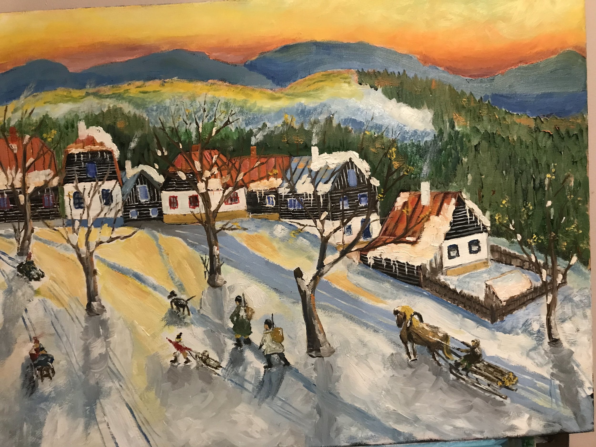 Slovak Mountain Village  Oil on Canvas 24"x18"x0.75"  $400