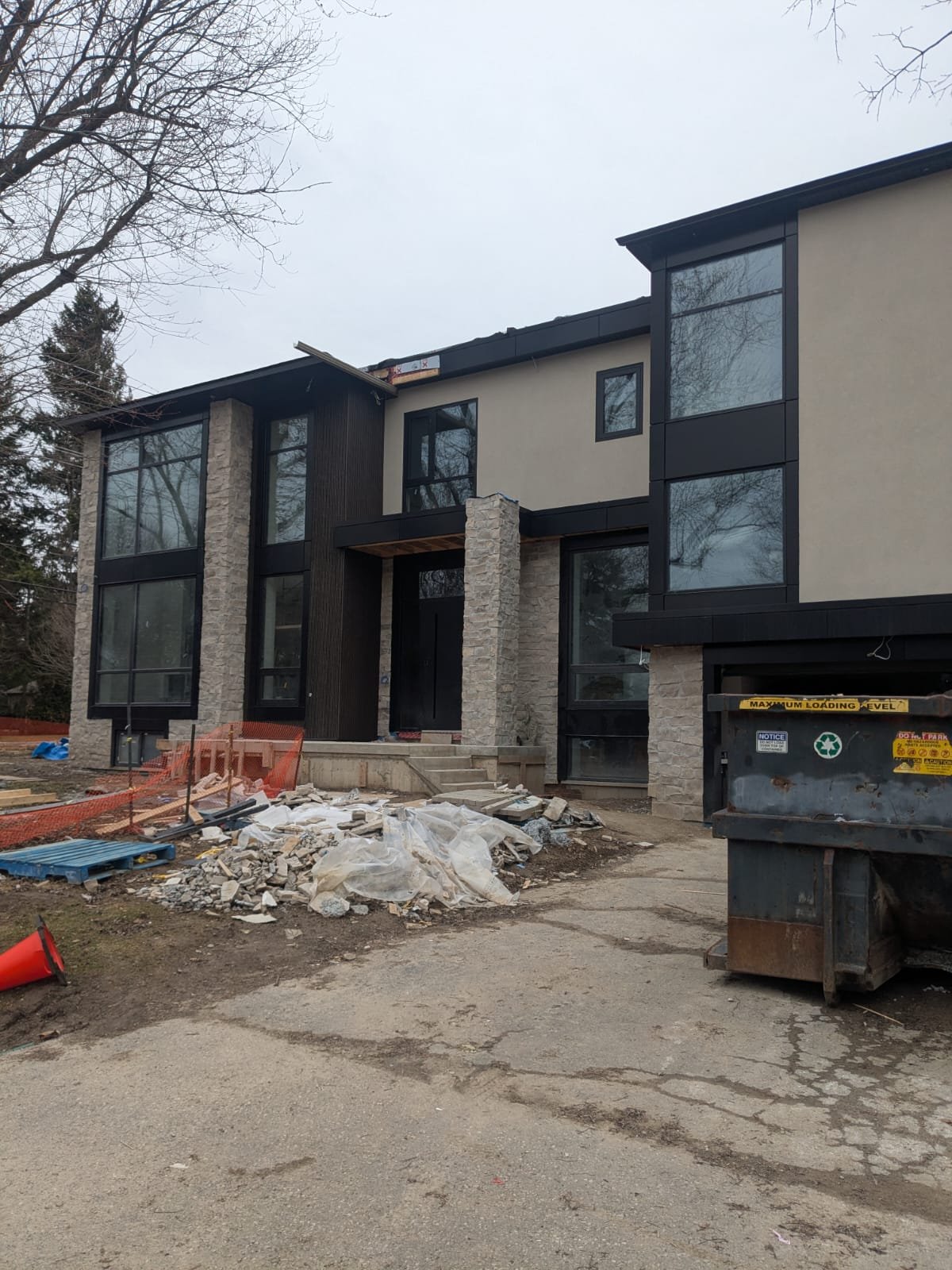 Modern house with aluminum windows, under construction