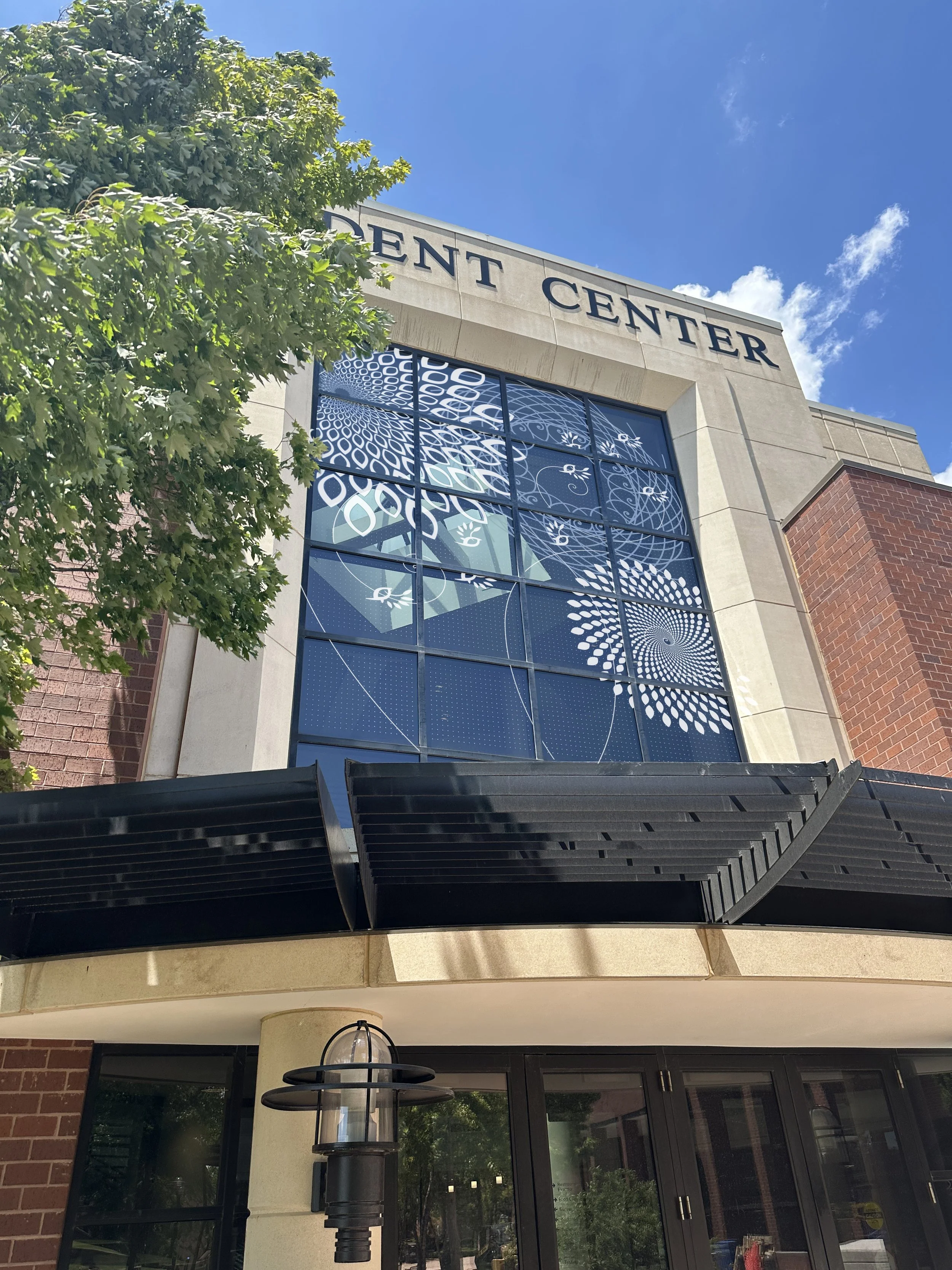 A photoshopped mockup of the finished design as students and faculty would see from ground level.