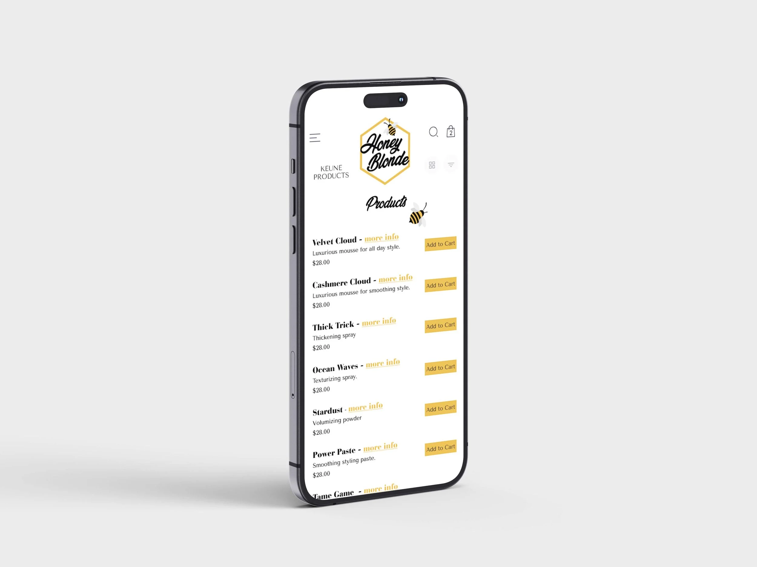 Mock product page for ordering