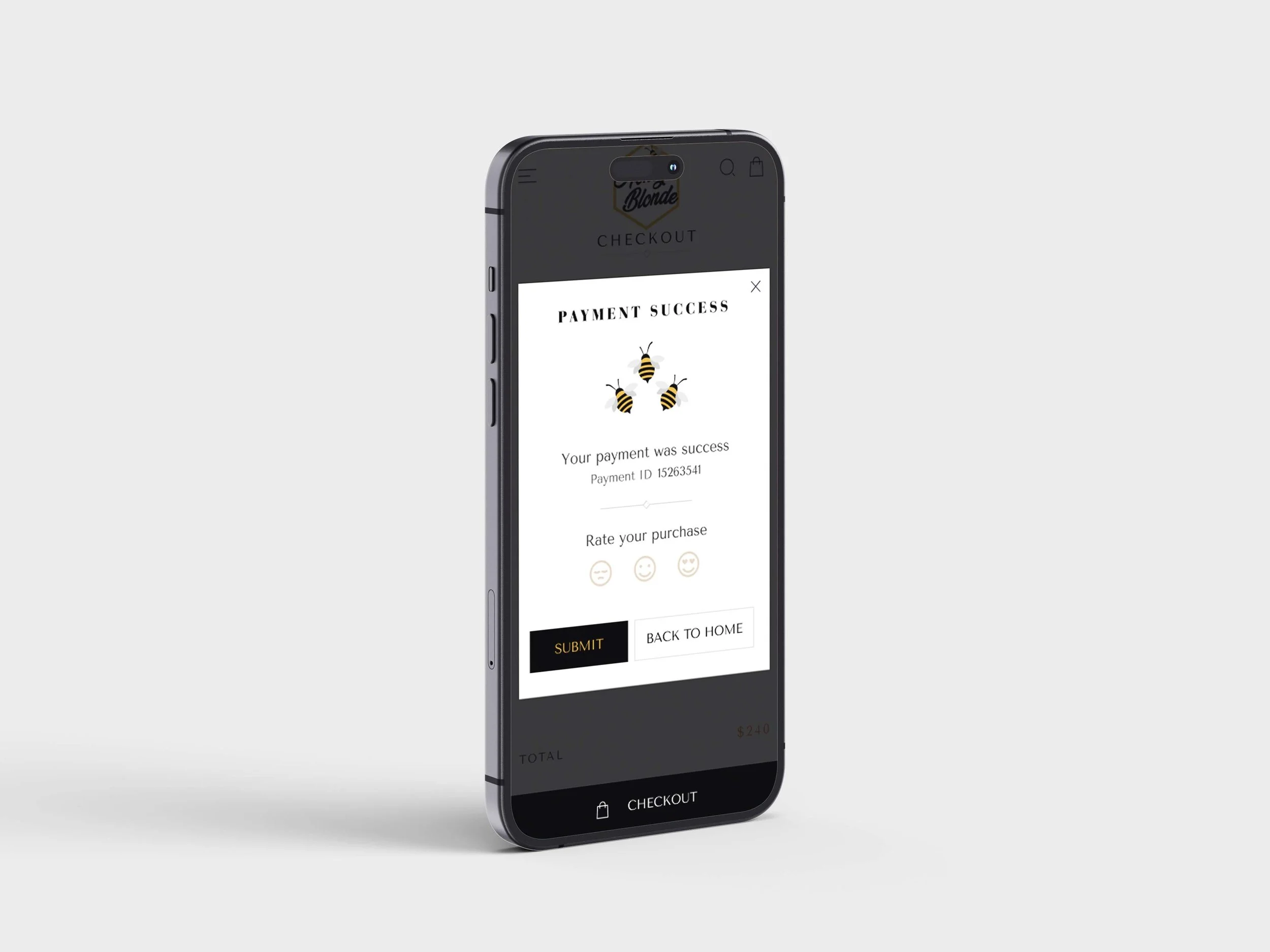Mock payment complete page with optional review.