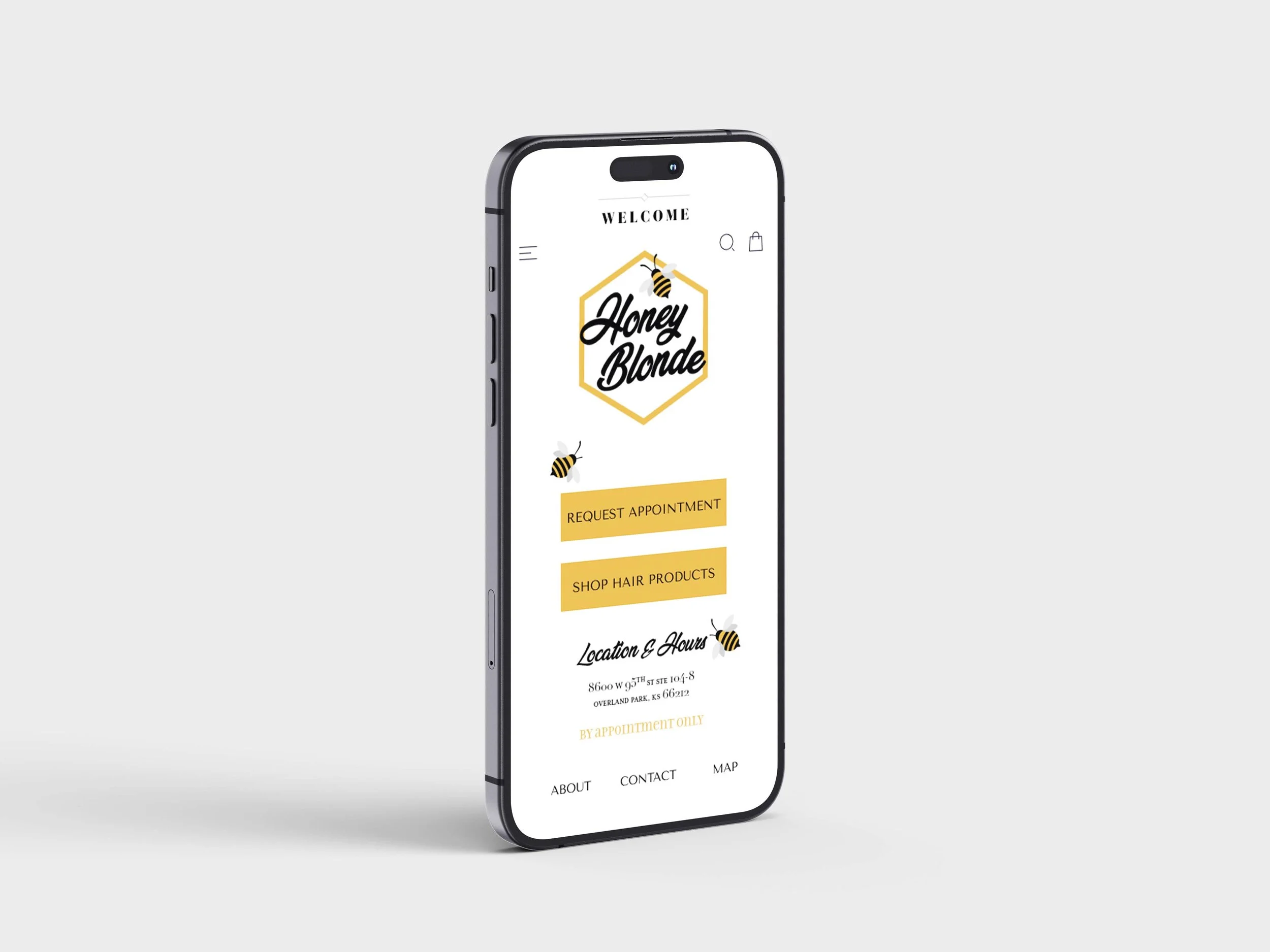 Mock website landing page on mobile.
