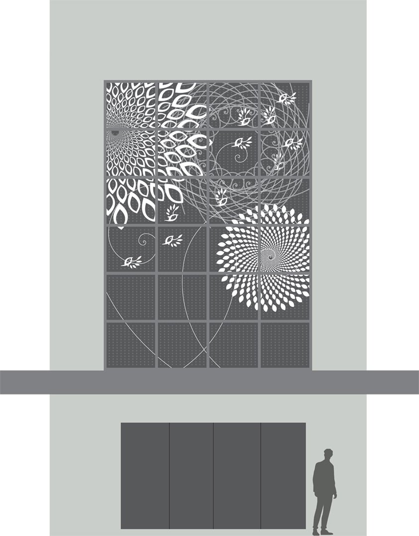 Elevation drawing for the south side of the Student Center. The majority of the design is up high, allowing faculty and students alike to be able to still enjoy the view along the walkway.