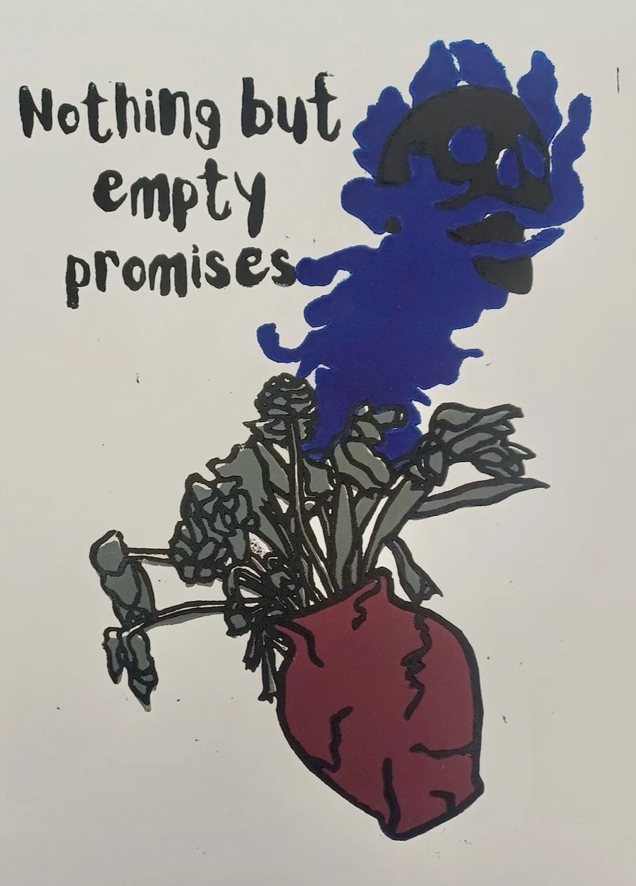 'Heartbreak' - Multicolored Linocut - 2024