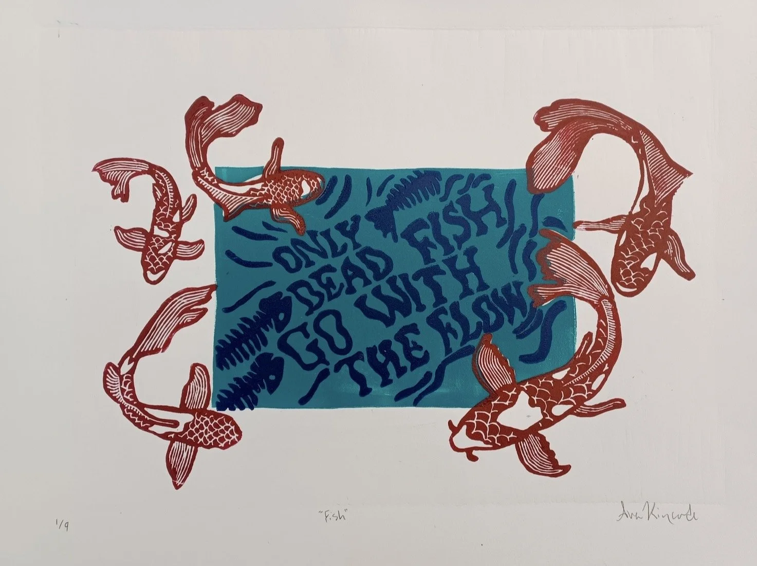 'Fish' - Multicolored Linocut - 2024