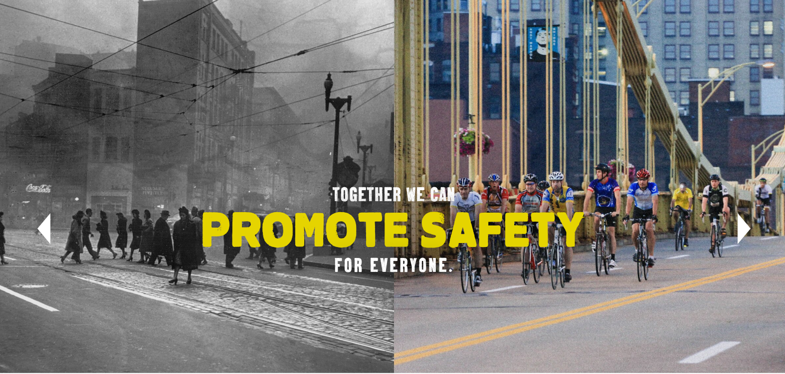 SmartPGH campaign still: cyclists crossing a Pittsburgh bridge