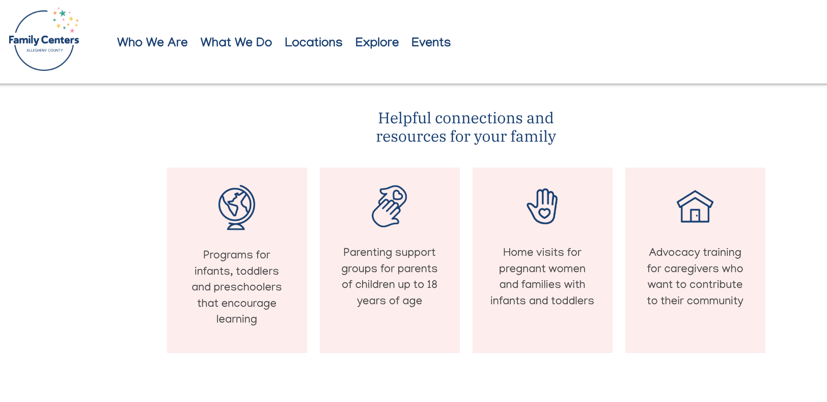 Family Centers homepage services section