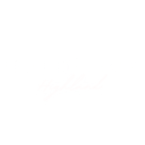 Text saying 'TRAIN+INSANE' on a black background with partial white overlay.