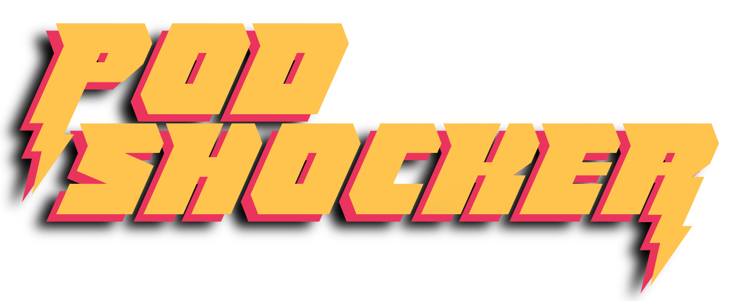 Pollo Shockers logo with bold yellow text outlined in pink and lightning bolt design.