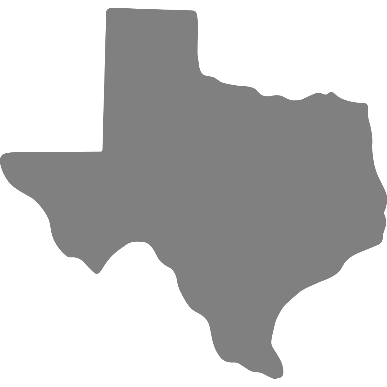 Silhouette of the state of Texas in gray.