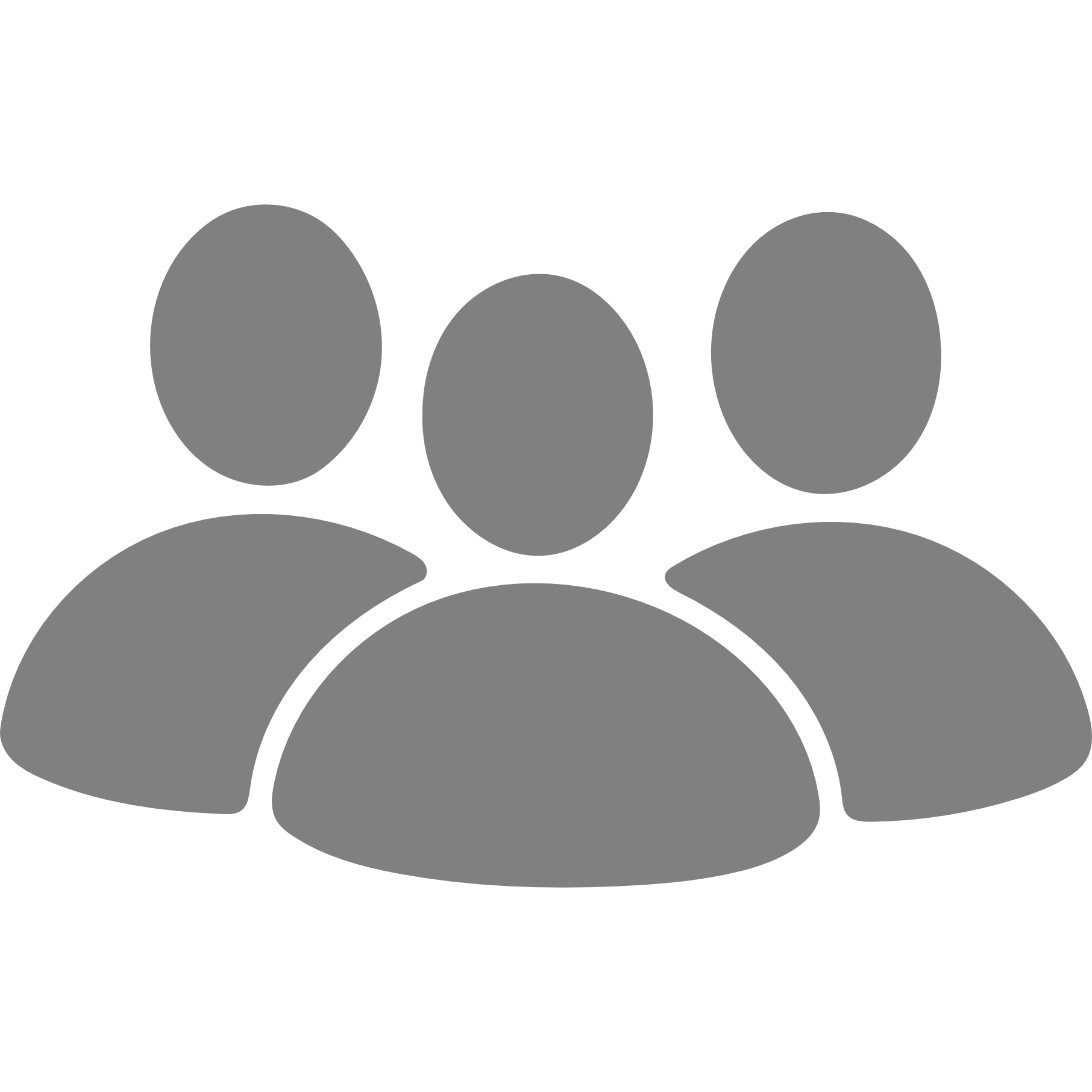 A black-and-white icon of a group of five people, represented as simplified silhouettes with circular heads and rounded shoulders, arranged in a cluster.